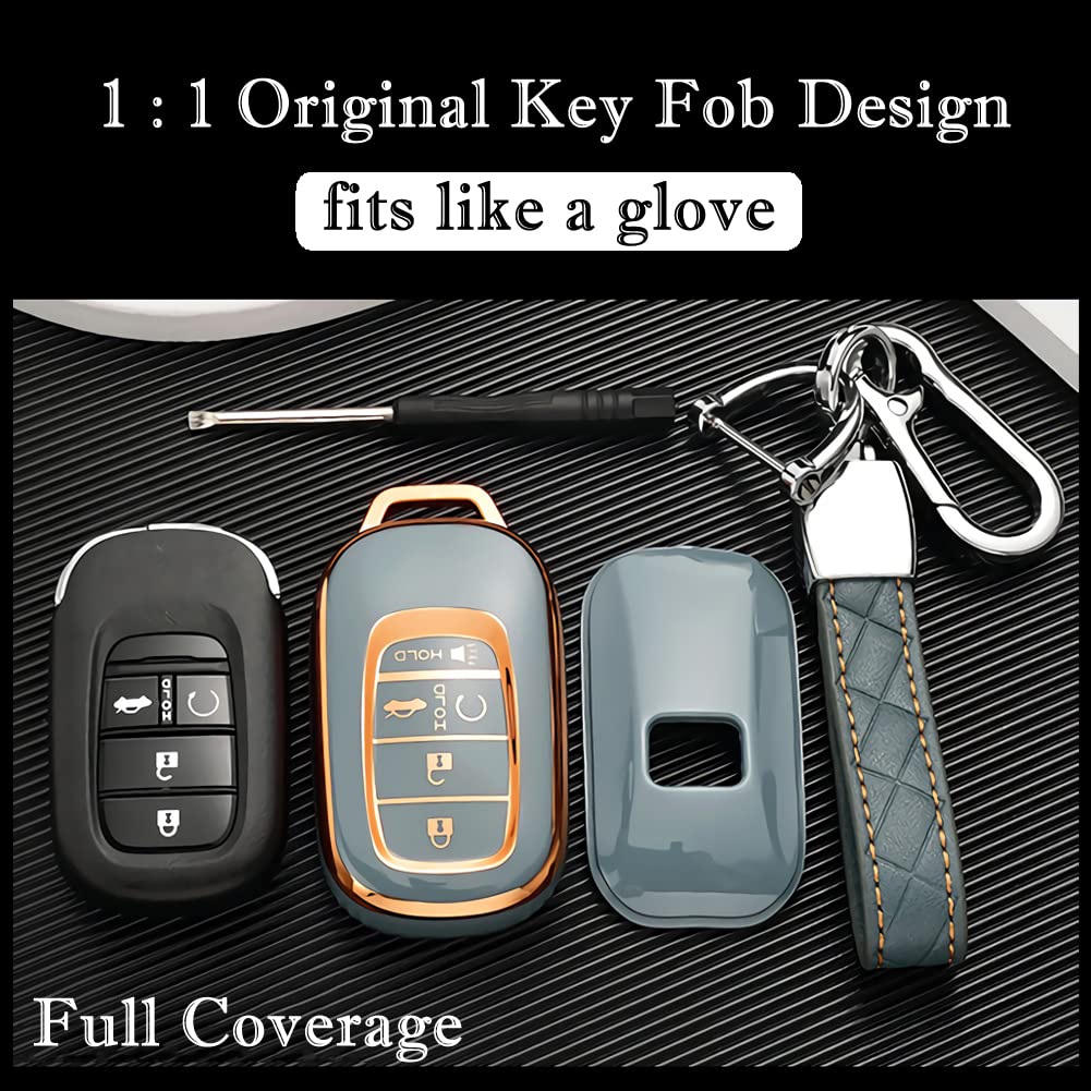 Cacacar For Honda Key Fob Cover With Keychain, For Honda Civic Cr-V Accord Hr-V Pilot Premium Soft Tpu Full Protection Key Fob C