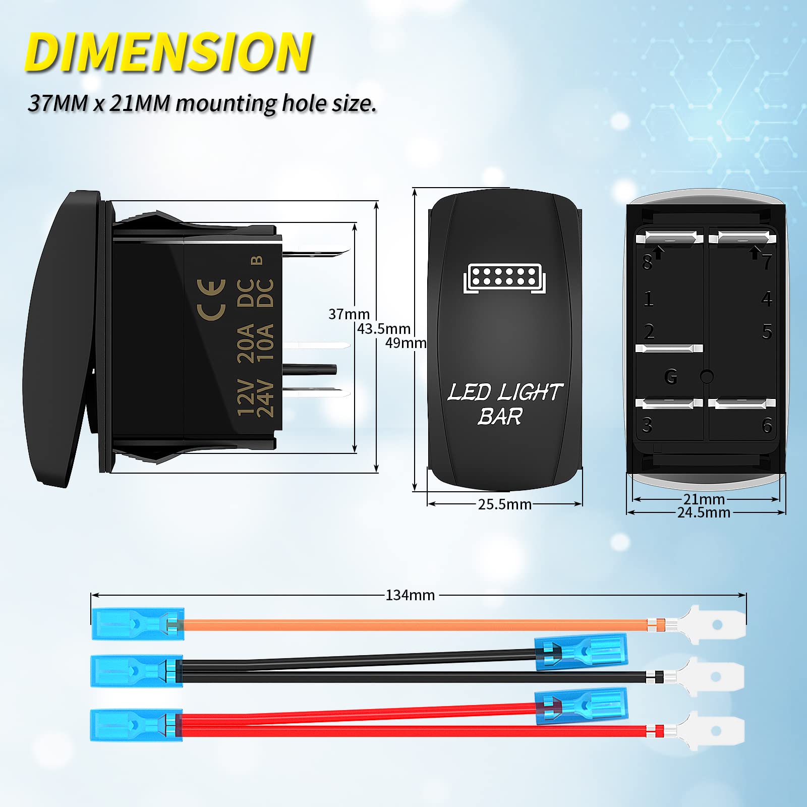 Led Light Bar Switch On/Off 5 Pin Laser Marine Rocker Switch Waterproof 12V 20A 24V 10A Blue Led Light Bar Toggle Switch With Ju