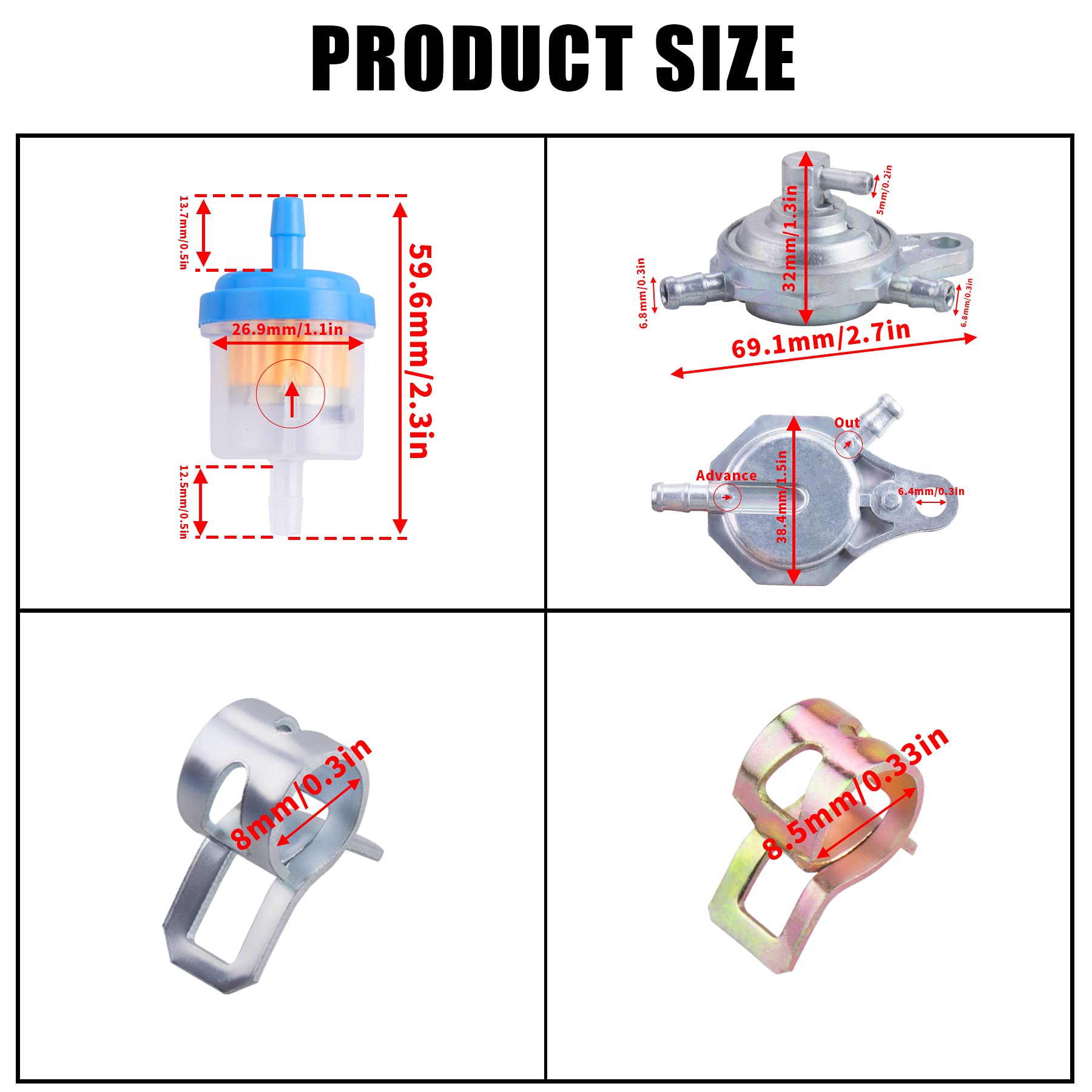 ORAEVY Gas Fuel Filter Hose Tube Line +Vacuum Fuel Pump Petcock for GY6 50cc 150cc 139QMB 157QMJ Roketa SUNL Taotao Chinese Scoo
