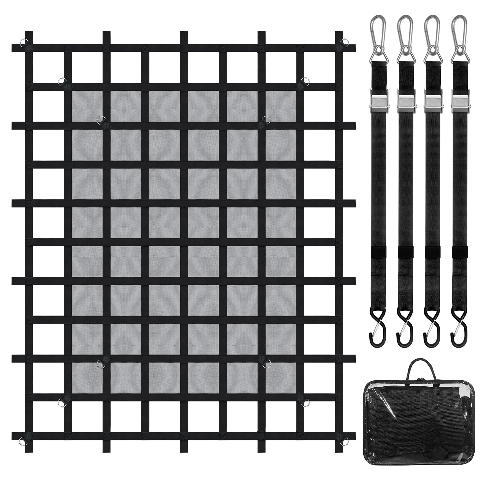 VEVOR Cargo Net with Mesh, 72 in x 57 in, Heavy Duty Truck Cargo Net-(WLL) 1,100lbs, 4 Adjustable Straps with Carabiners & S-Hoo