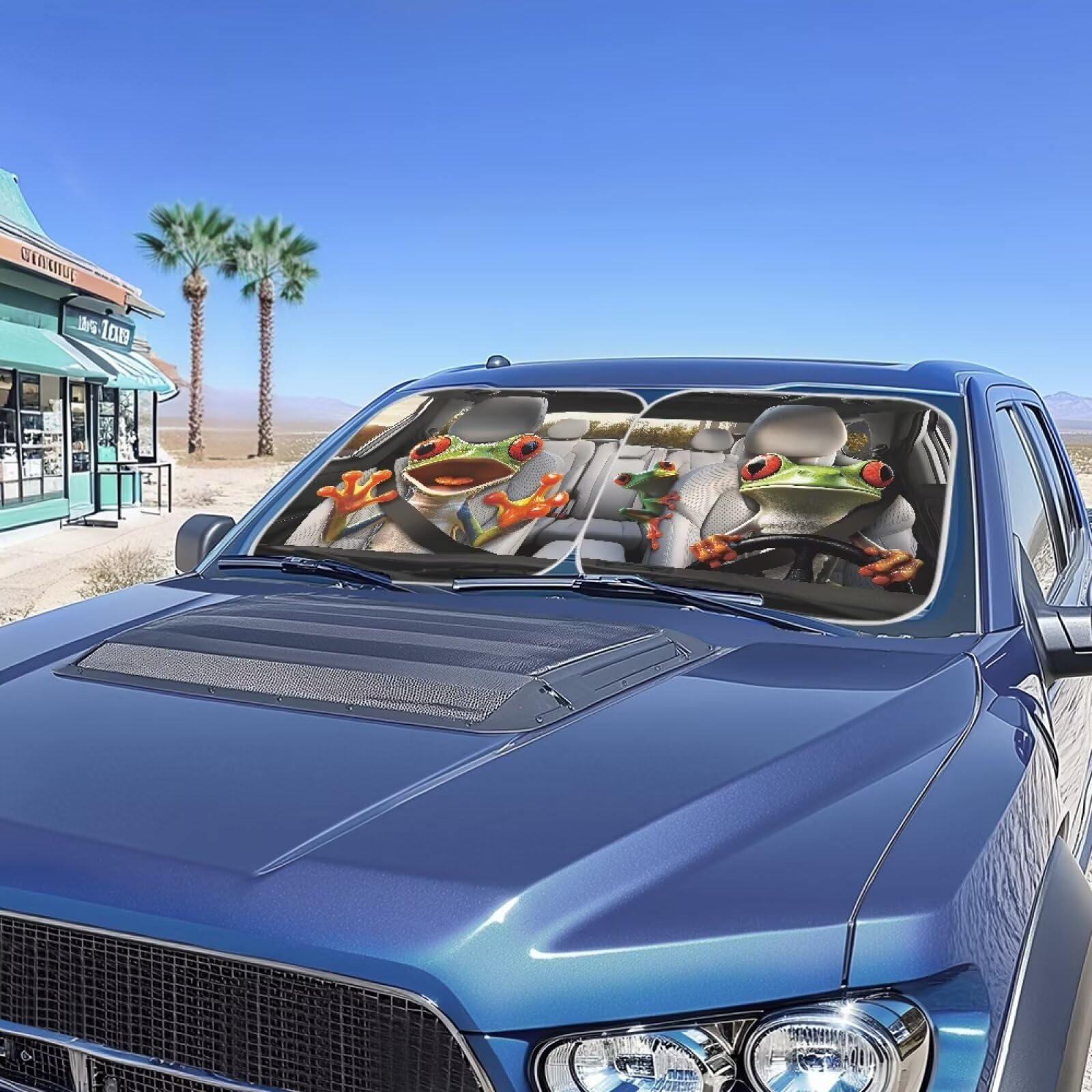 Huisefor Frog 2 Pack Windshield Cover For Women Funny Car Sun Shade For Front Windshield Easy To Install Car Sun Visor Heat Resi