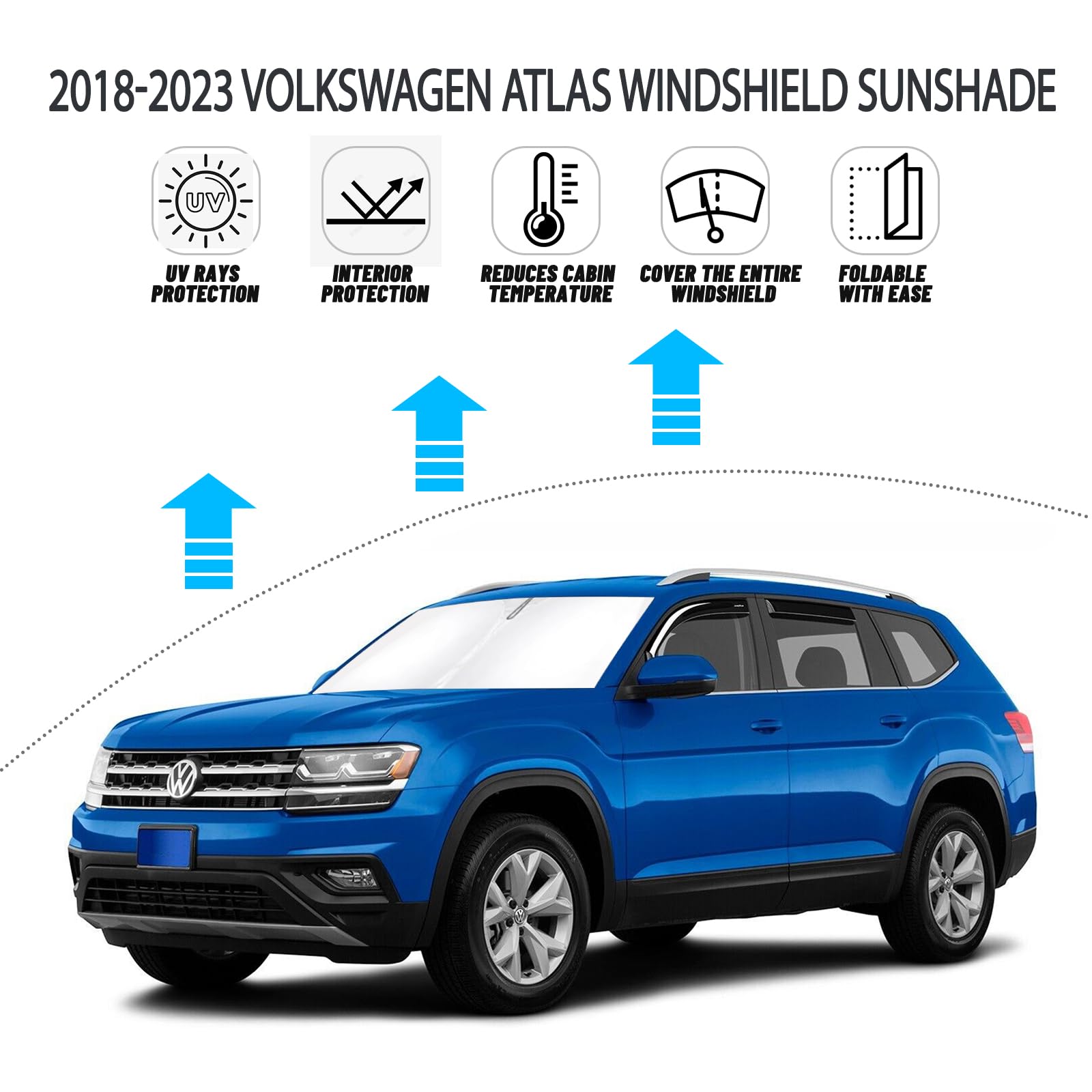 D-Lumina Windshield Sun Shade For Volkswagen Atlas 2018-2023 Vw Atlas Cross Sport Accessories, Front Window Sunshade Sun Visor P