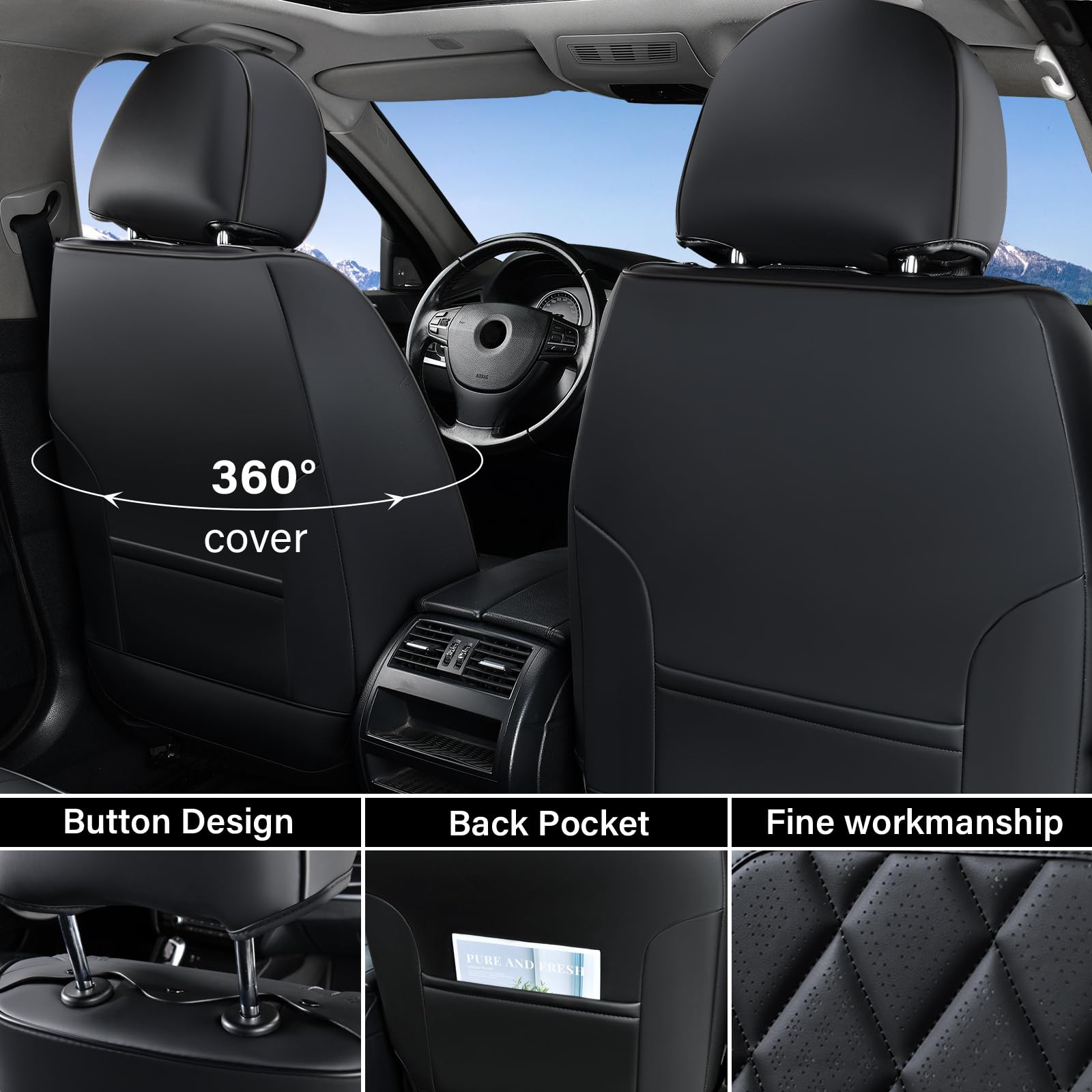 Coverado Car Seat Covers, Front Seat Cover, 2 Pack Waterproof Seat Covers For Cars, Luxury Faux Leather Car Seat Cushions, Car S