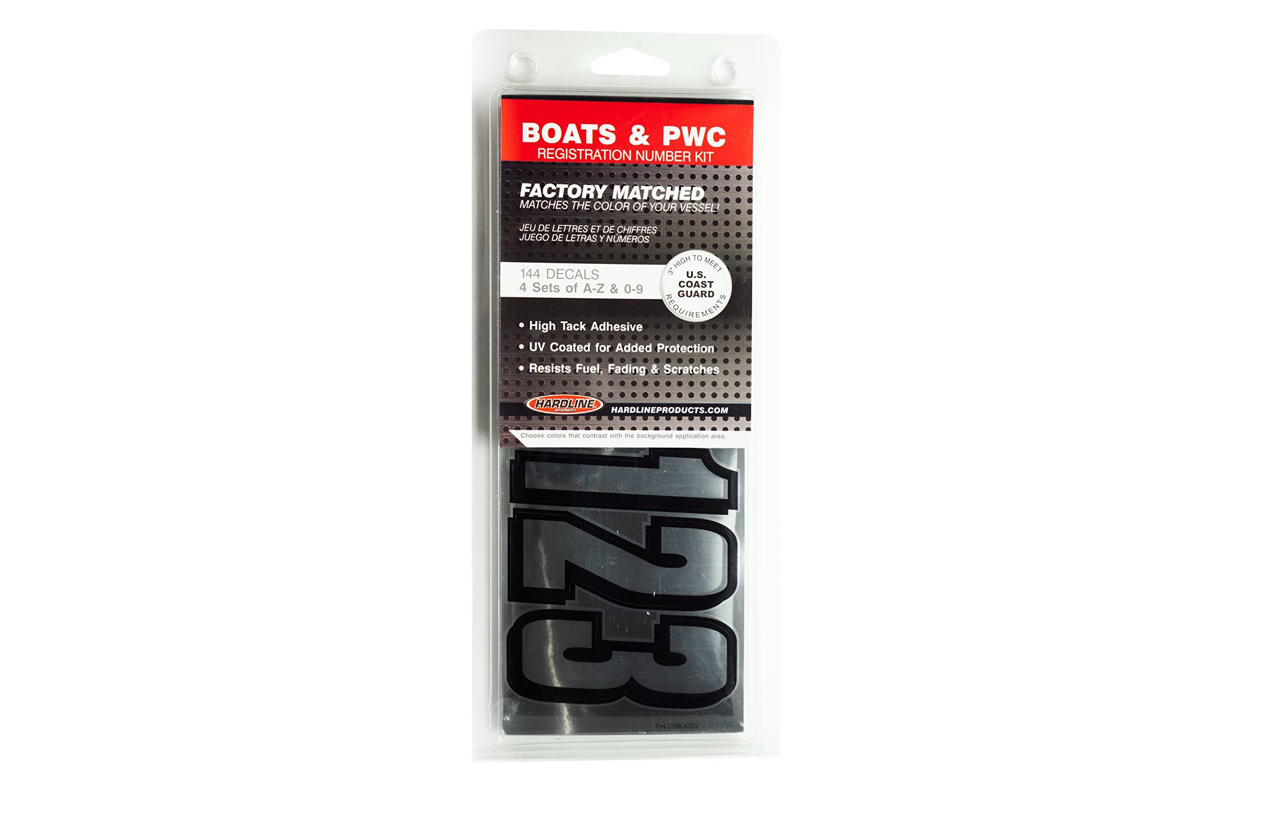 Hardline Products Series 320 Factory Matched 3-Inch Boat & Pwc Registration Number Kit, Chrome/Black - Chblk320