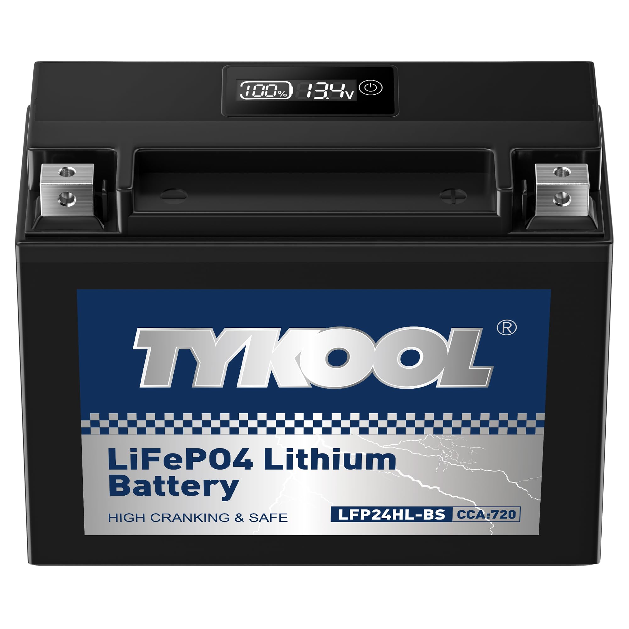YTX24HL-BS High Performance Lithium LiFePO4 Motorcycle Battery, 720CCA,16Ah,2X Cranking Power,5X Service Life, Digital Readout,C
