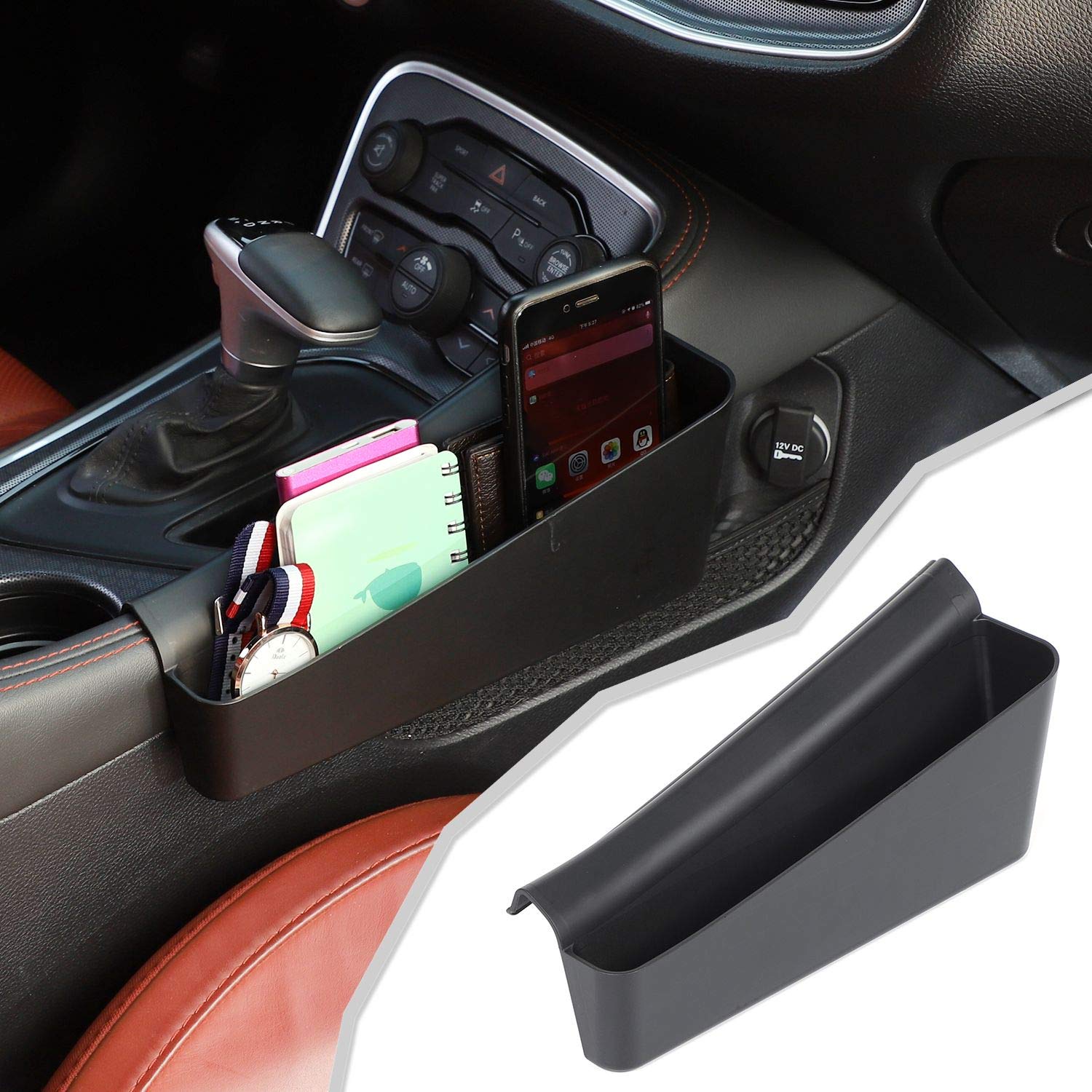 Jecar Storage Tray Gear Shifter Storage Organizer Interior Accessories Compatible With Dodge Challenger 2015-2023, Black