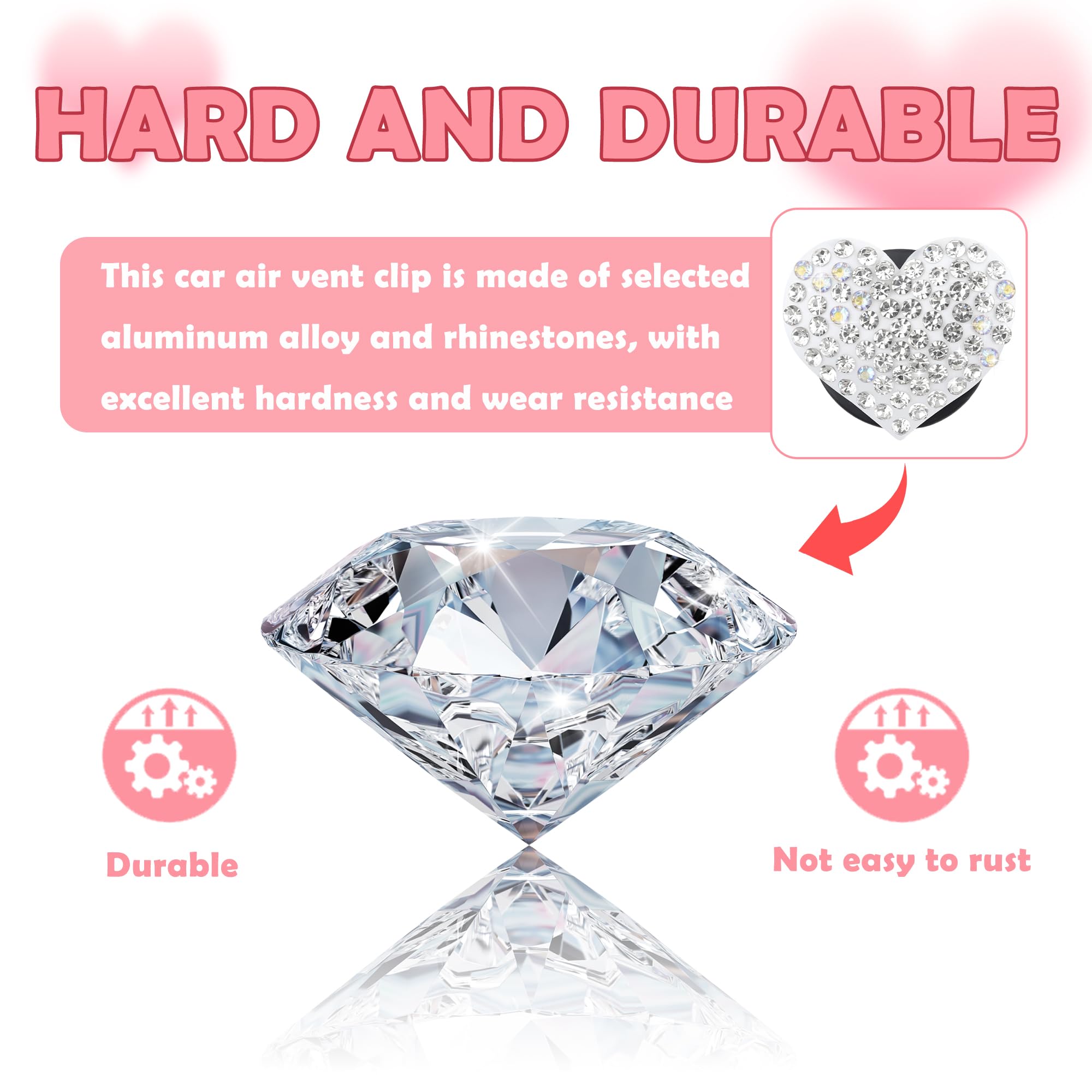 4Pcs Heart-Shaped Car Vent Clips With Rhinestone,Bling Air Vent Clips Car Decorations,Premium Shiny Car Clips For Vents Car Acce