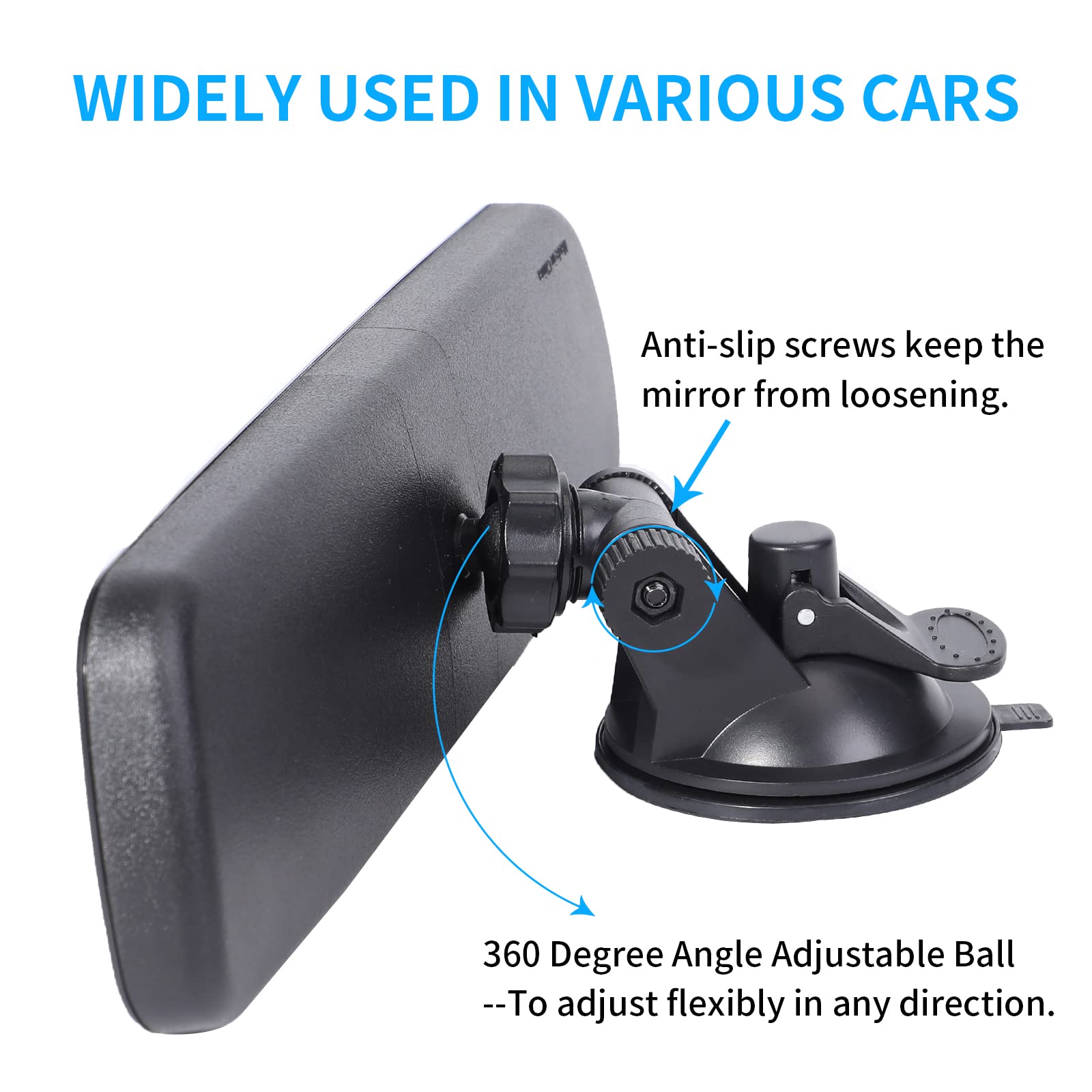 Wontolf 12'' Rear View Mirror Universal Rearview Mirror Interior Anti-Glare Frameless Panoramic Wide Angle Hd Rearview Mirror Wi