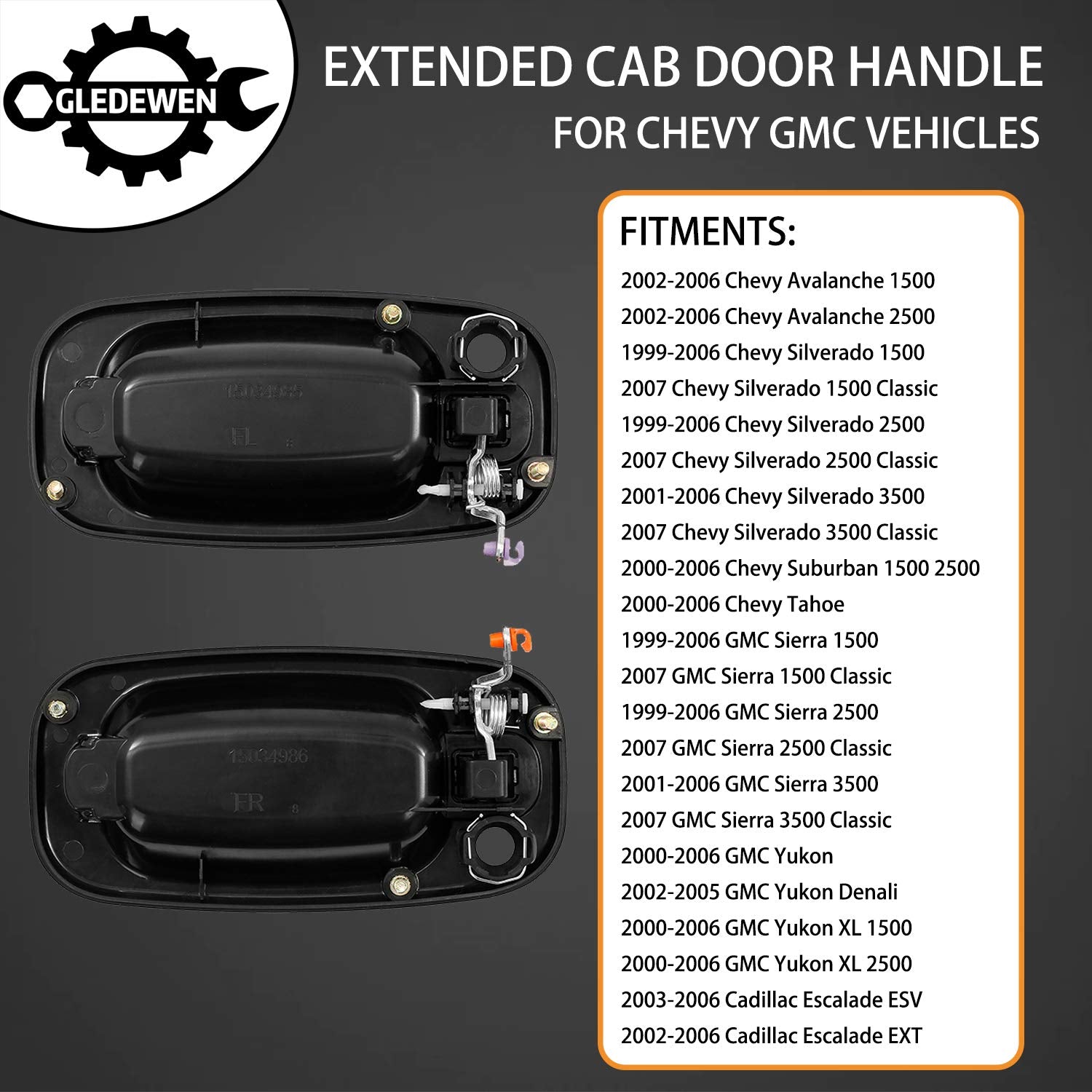 Exterior Door Handle Set, Compatible With 1999-2007 Chevy Silverado Suburban Tahoe Avalanche, Gmc Sierra Yukon, Cadillac Escalade, Front & Rear Left Driver & Right Passenger | 15034986 15721571 77262