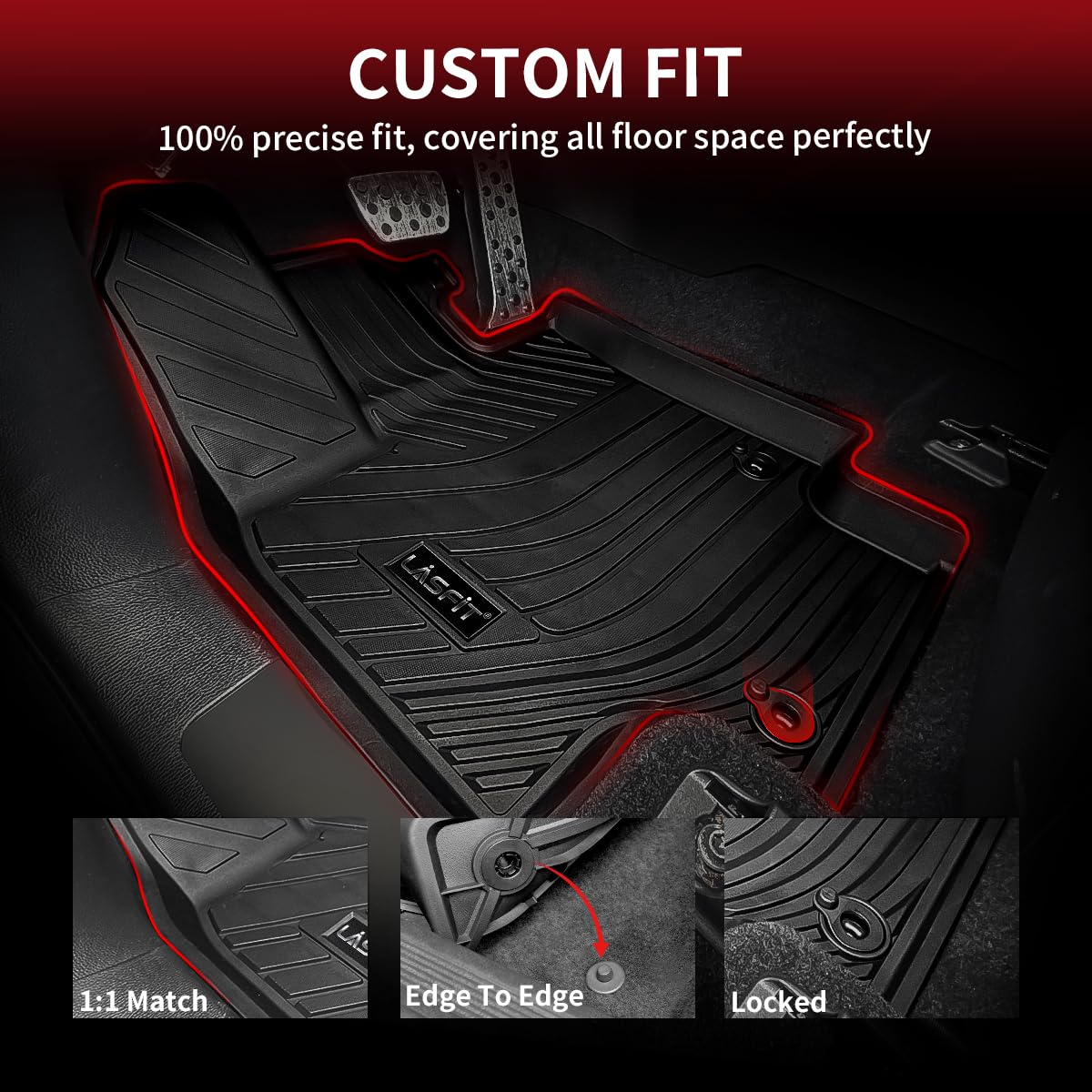 Lasfit Floor Mats For Toyota Highlander 2020-2025 8-Seat (Not For Hybrid) All Weather Tpe Custom Fit Floor Liner For Highlander