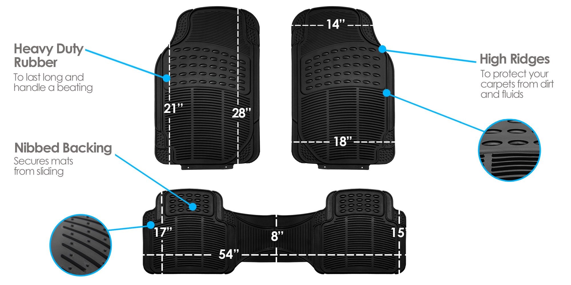 Fh Group Car Floor Mats - Heavy-Duty Rubber Floor Mats For Cars, Universal Fit 3 Rows Full Set, Trimmable Automotive Floor Mats,