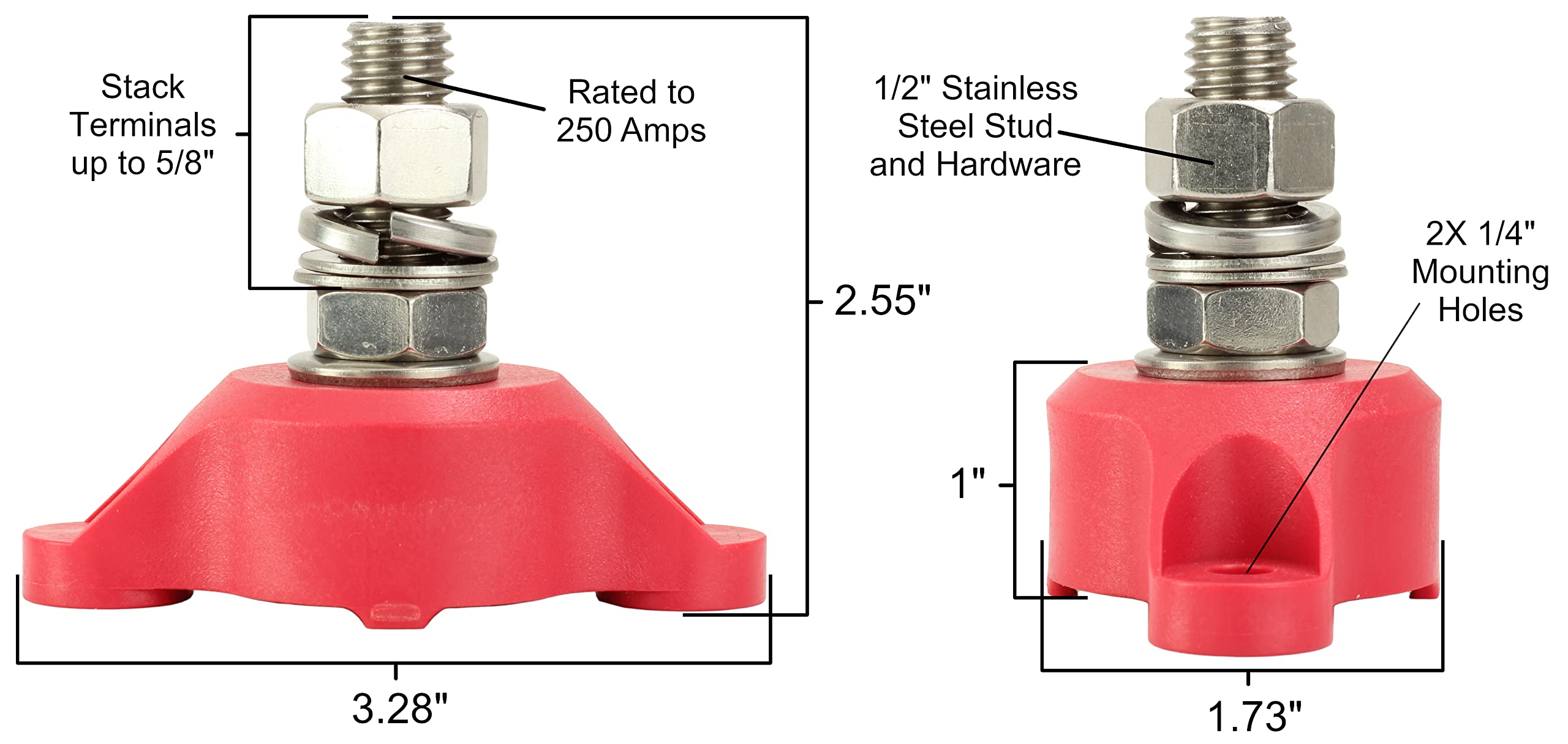 Fastronix 1/2'' Single Stud Stainless Steel Junction Block Red