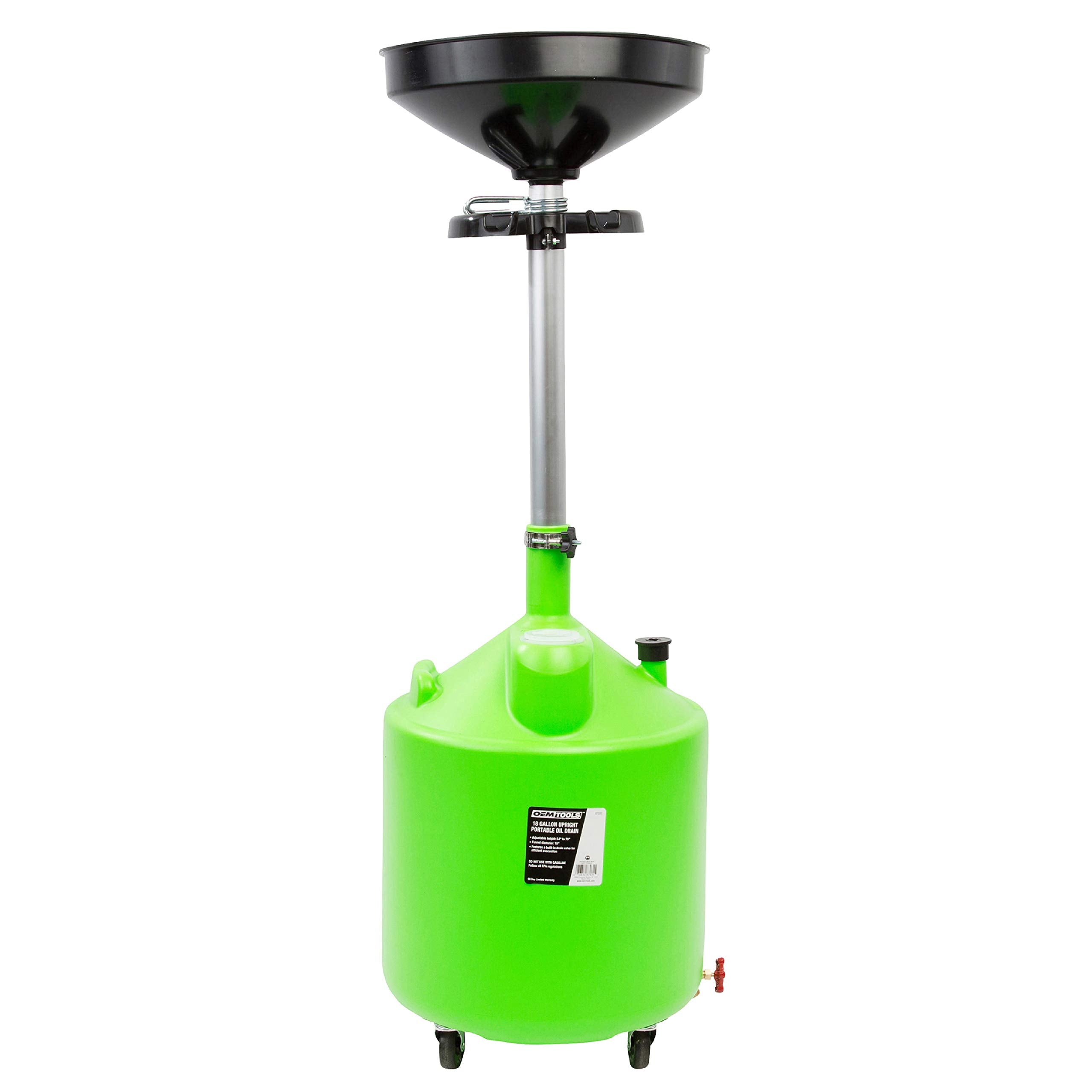 OEMTOOLS 87031 18 Gallon Oil Drain Container, Upright Adjustable Oil Drain Tank with Funnel, Waste Oil Container for Automotive 