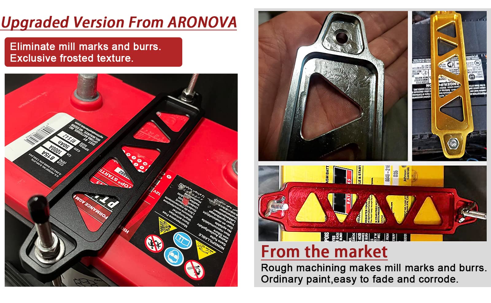 Aronova Battery Hold Down Sets,With Billet Aluminum Battery Tie Down Bracket And 18-8(304) Stainless Steel J Bolts (Blue, 10 Inc