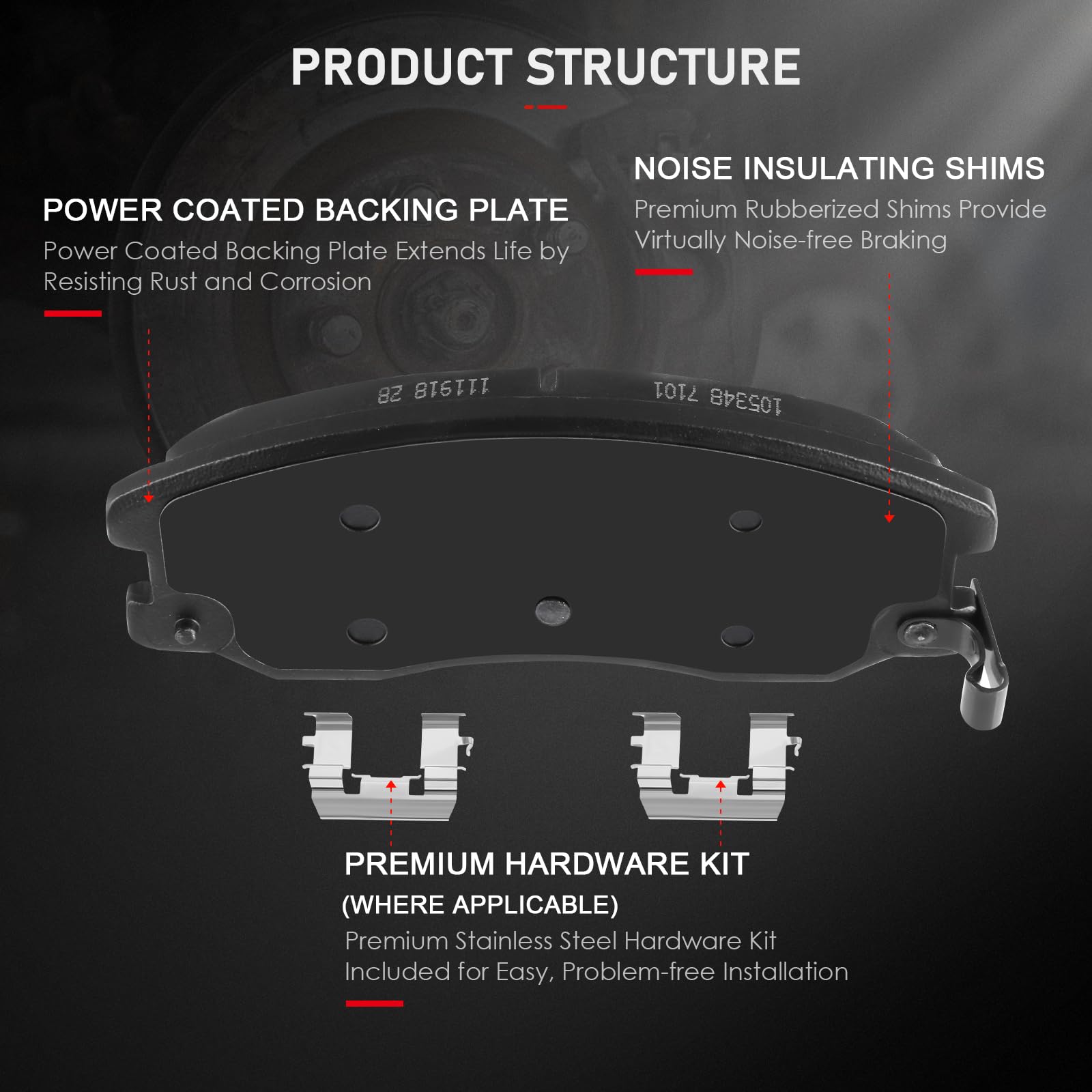 Cciyu D1264 Ceramic Front Brake Pad Set - Fit For Chevrolet Captiva Sport (12-15), Chevrolet Equinox (07-09), Pontiac Torrent (0