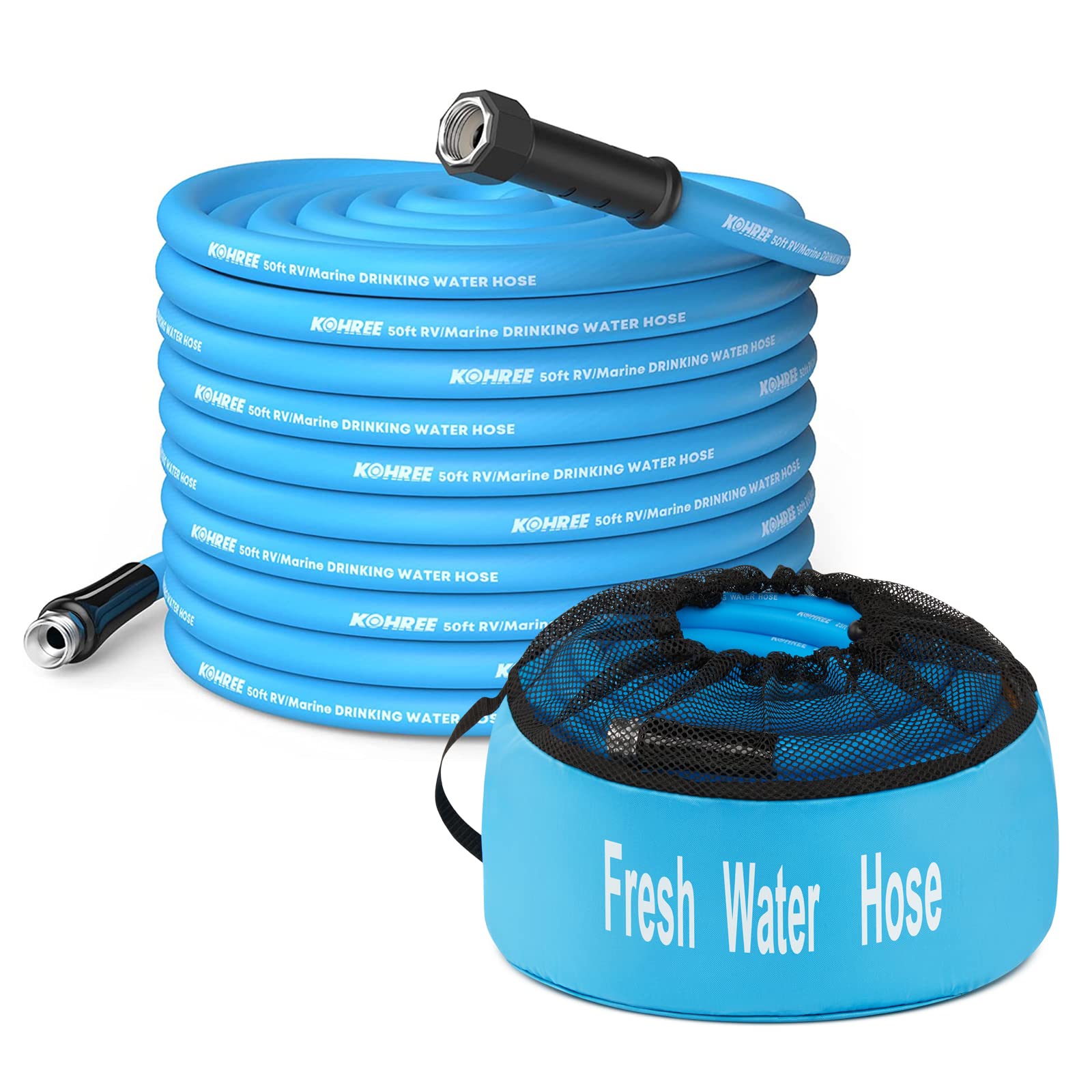 Kohree 50Ft Rv Water Hose With Storage Bag, 5/8'' Drinking Water Hose, No Odor, Leak Free, Heavy Duty, No Kink And Flexible Gard