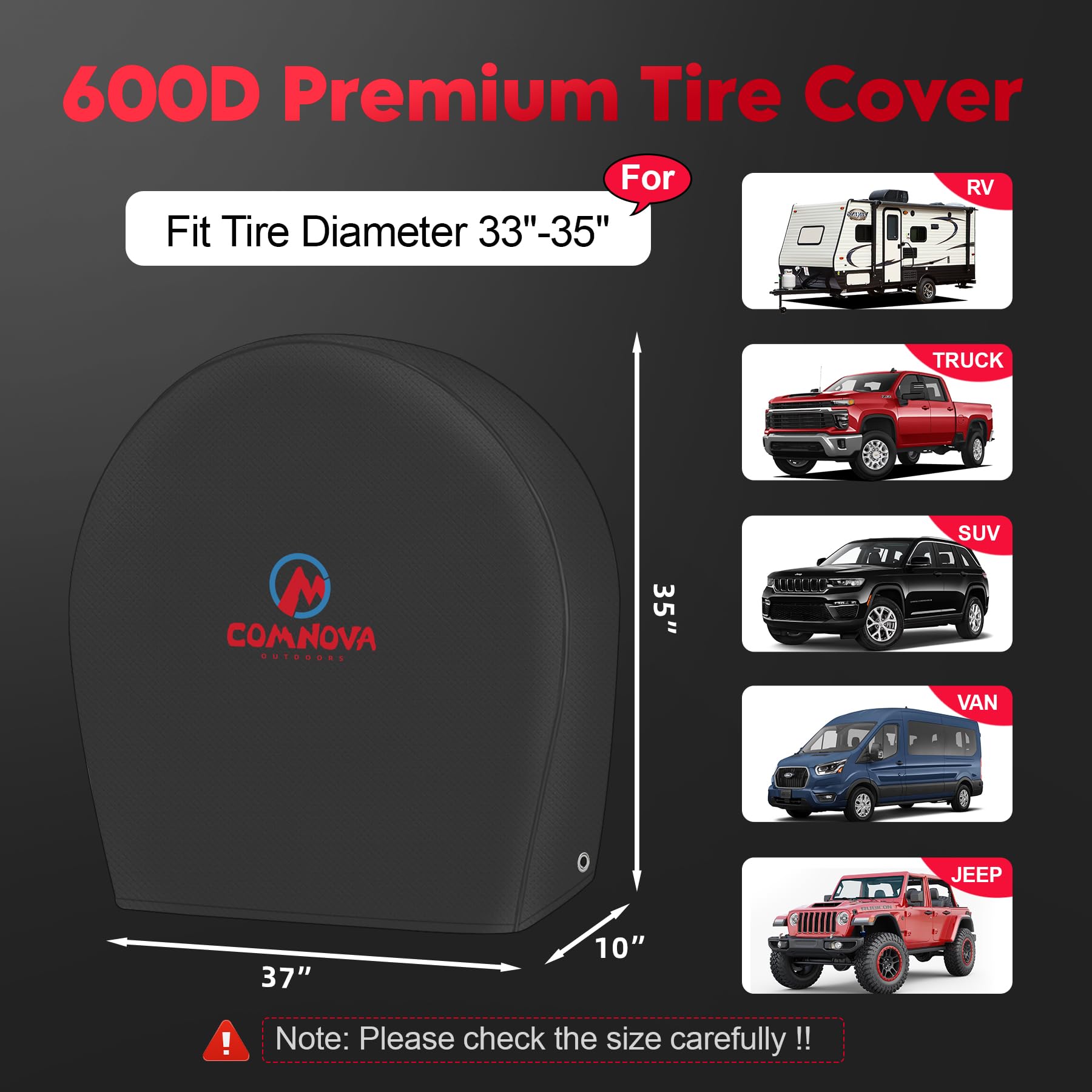 Comnova Rv Tire Covers 2 Pack - 600D Tough Tire Wheel Cover Protector For Rv, Truck, Suv, Trailer, Camper, Boat And Van, Heavy D