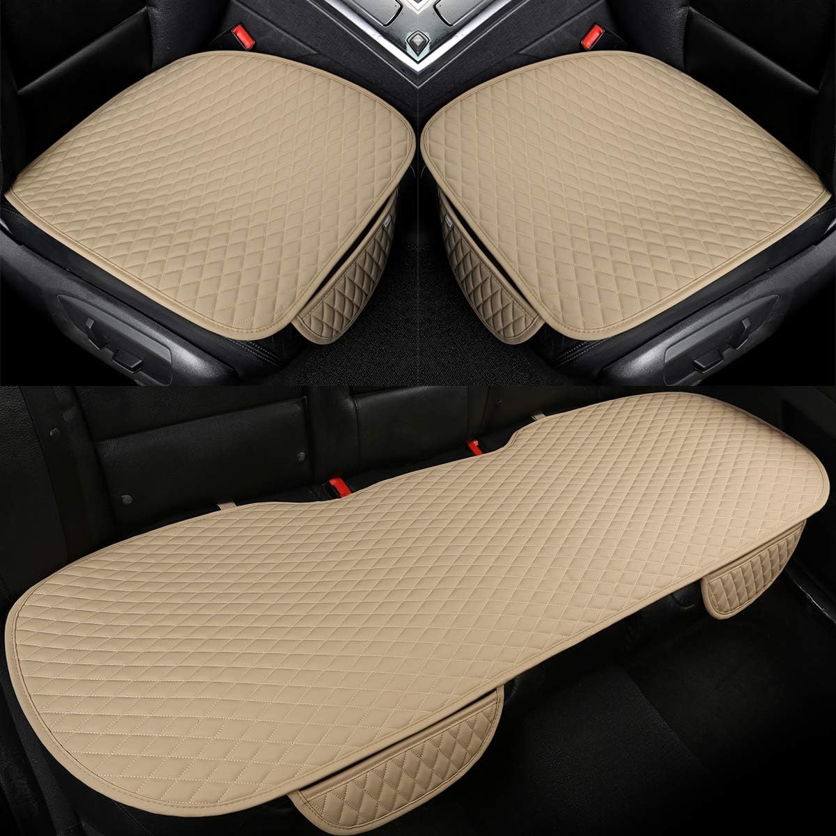 BROGBUS Car Seat Cover Set for Hatchback & Sedan 3 Pieces (2 Front + 1 Rear Bench) Breathable AntiSlip Fabric with Storage Pouc