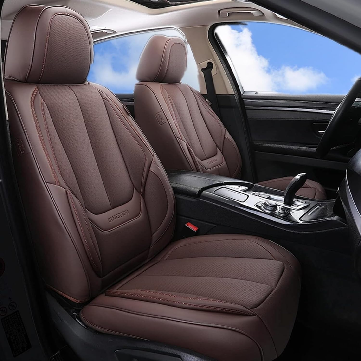 Coverado Car Seat Covers Full Set, Seat Covers For Cars, Brown Car Seat Cover, Car Seat Protector Waterproof, Nappa Leather Car
