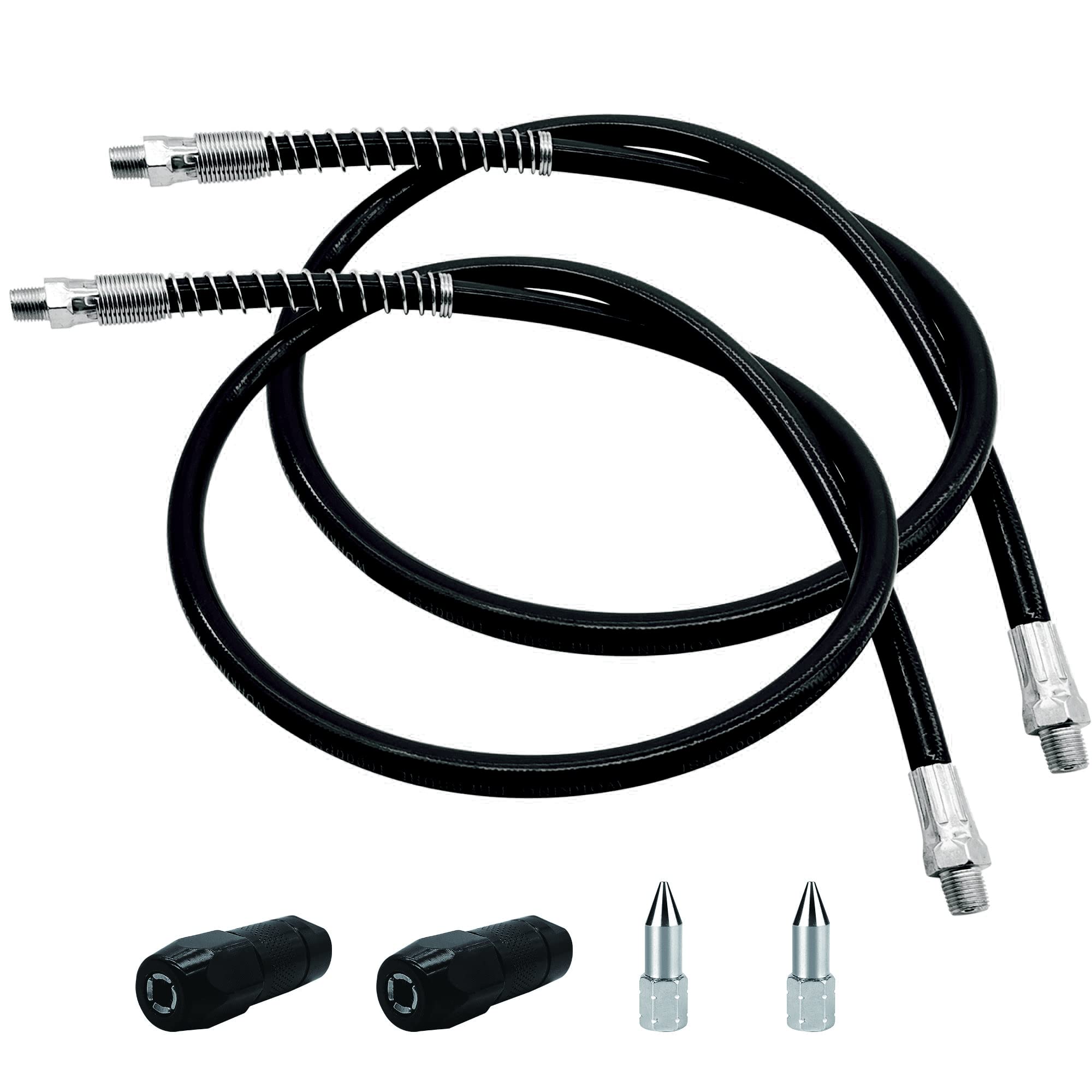 39In 6-Piece Grease Gun Hose Kit, Grease Gun Accessories Set Includes 2Pcs 39'' Flex Grease Hose Extension, 2Pcs 4-Jaw Standard