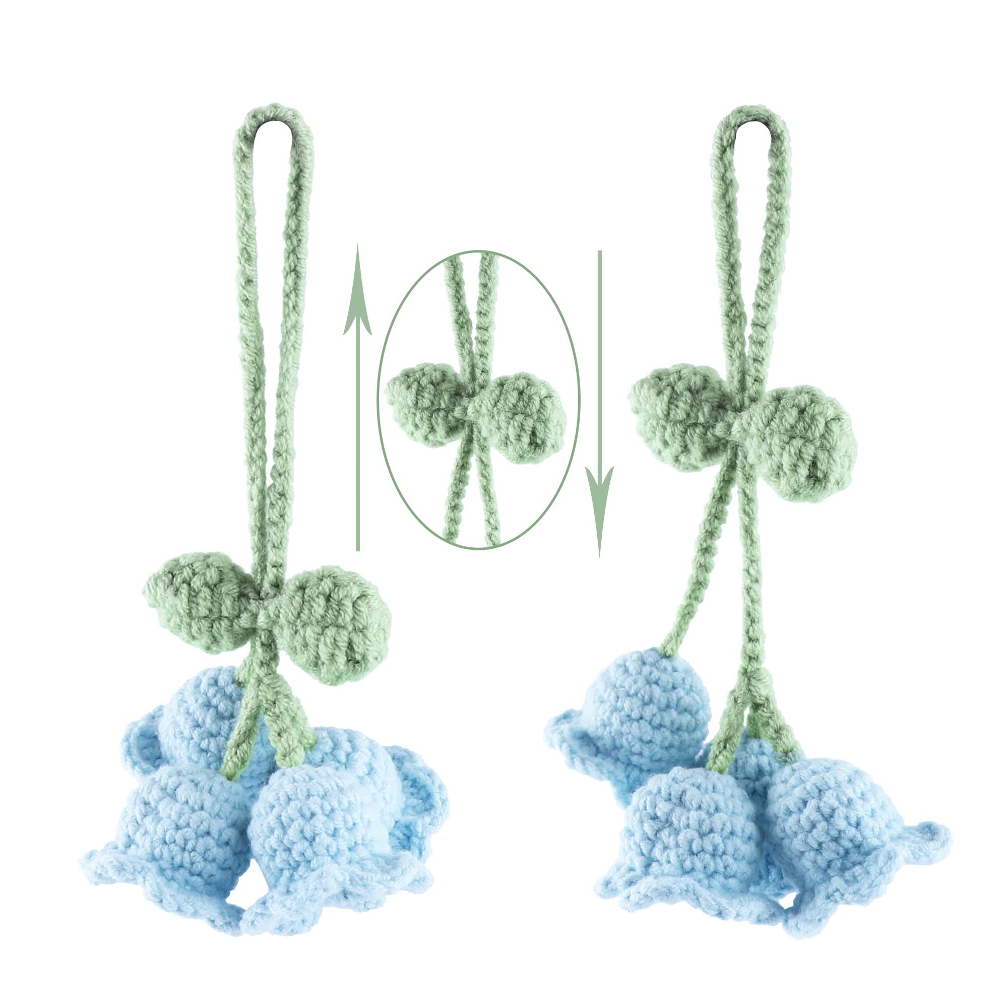Mirror Hanging Car Accessories Cute Little Lily Of The Valley, Hand Knitted Crochet Flower Decor For Mirror, Rear View Mirrors,Key Chains (Blue)