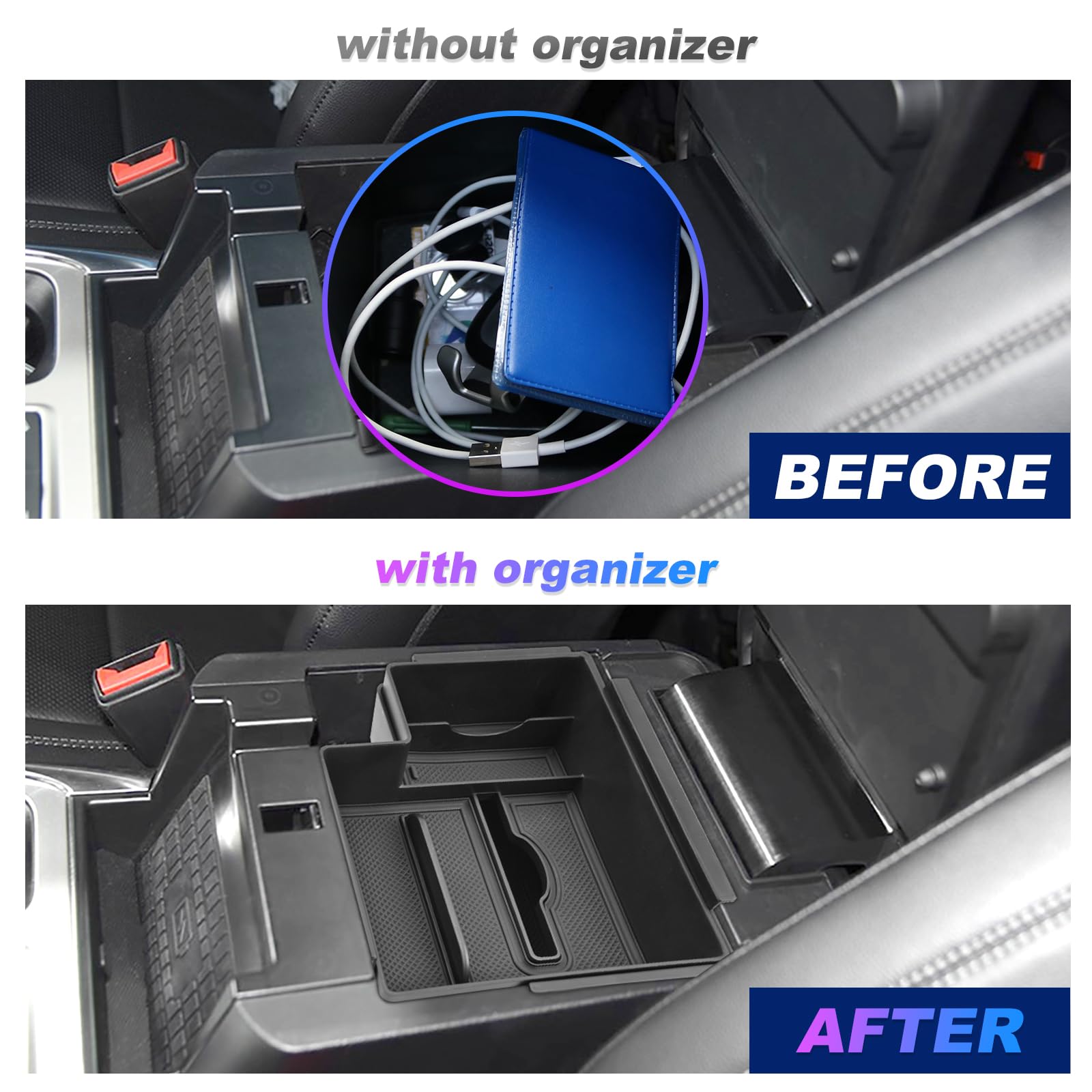 SXCY Center Console Organizer for 2025-2026 Ford Explorer - 2 Layer ABS Plastic with Tissue Storage, Fits 2020-2024 Models