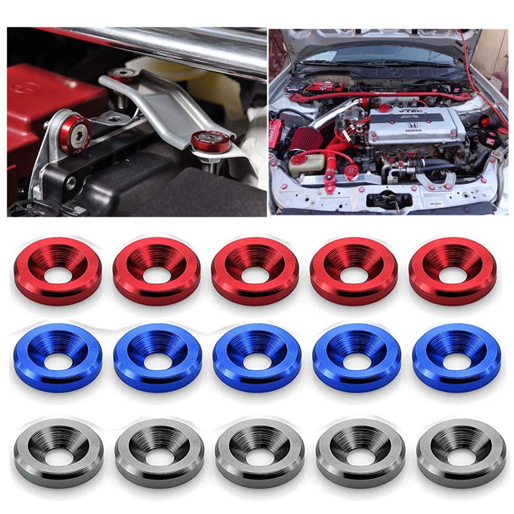 STETION 25 Pcs M6x20mm Black CNC Finishing Fender Bumper Washer Bolt Fastener Kit - 6061 T6 Grade Engine Bay Dress Up