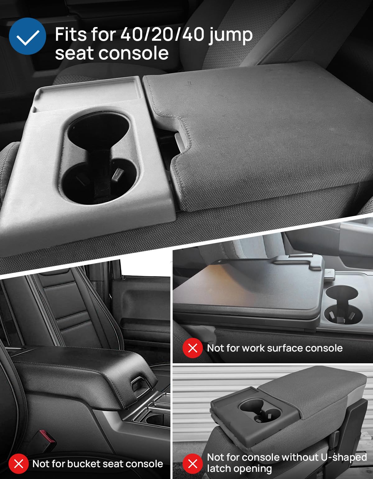 ISSYAUTO Center Console Cover for 2015-2023 F150 & 2017-2023 F250/F350/F450, Gray Leather, Model A1926-00603GR