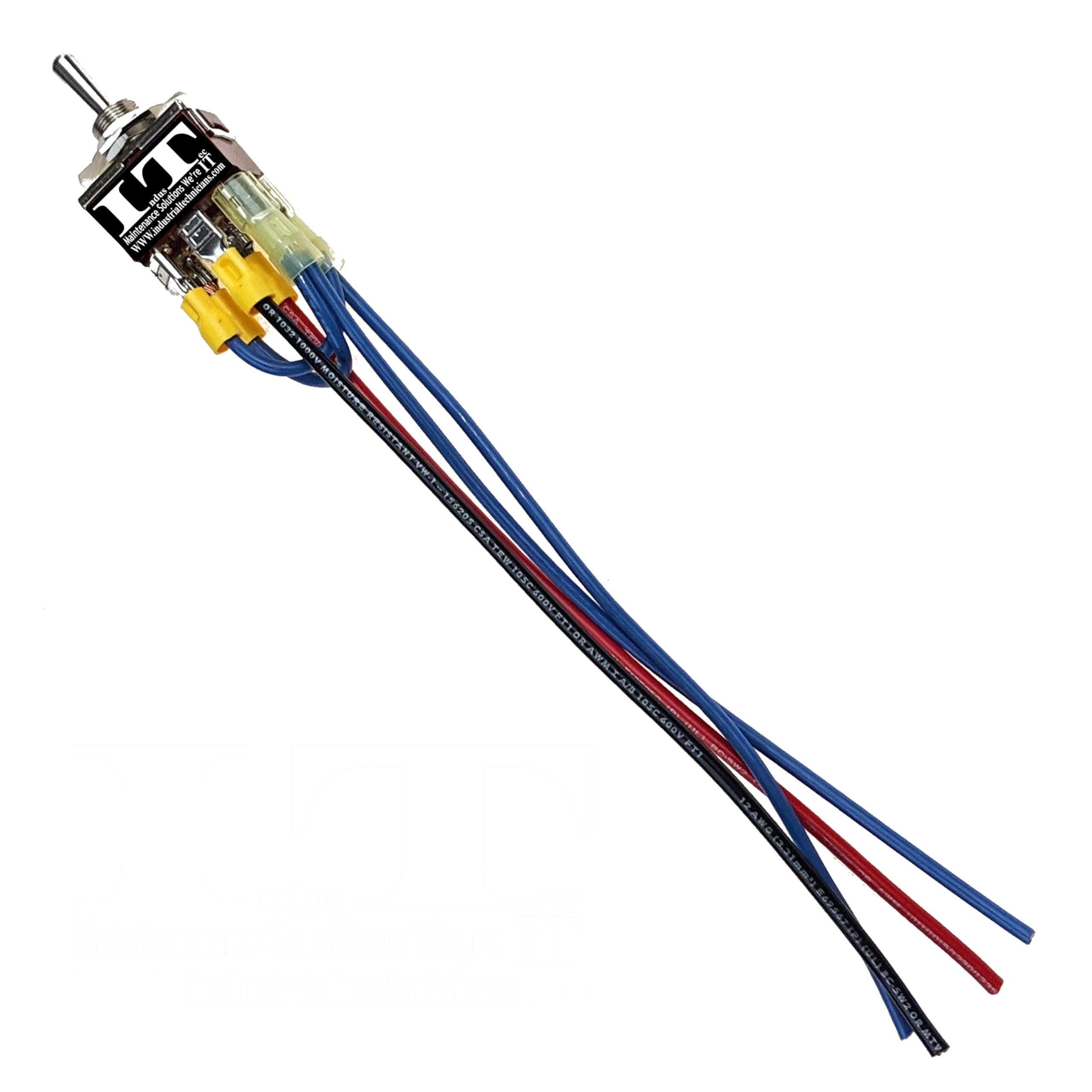INDUSTEC Wired DPDT Toggle Switch, 20A 12V Momentary Reverse Polarity, Metal & Plastic, 1.25" x 0.875" x 10",