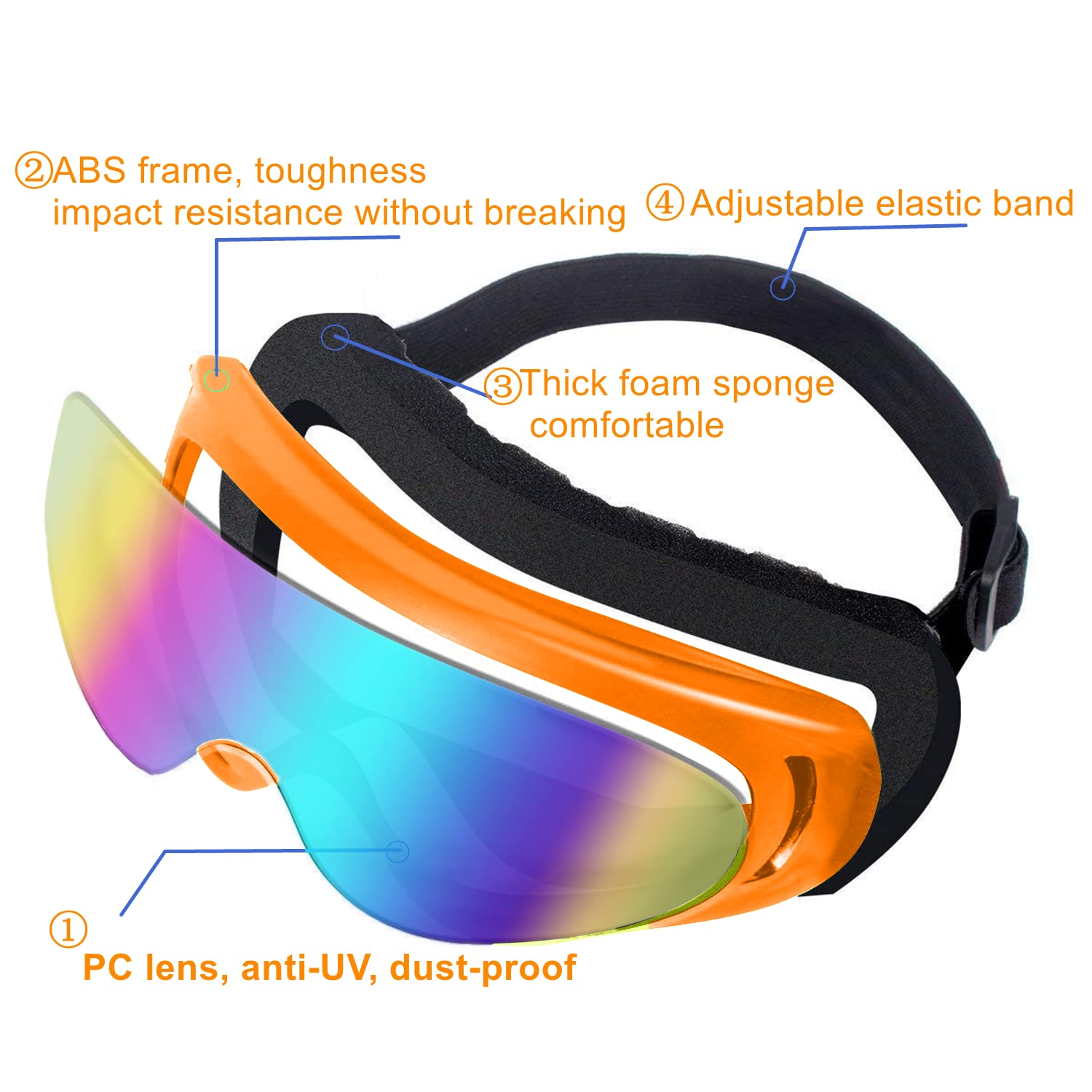 Ljdj Motorcycle Goggles,2 Pack Dirt Bike Atv Motocross Riding Hiking Protective With 2 Pack Neck Breathable Bandana Mask (Orange