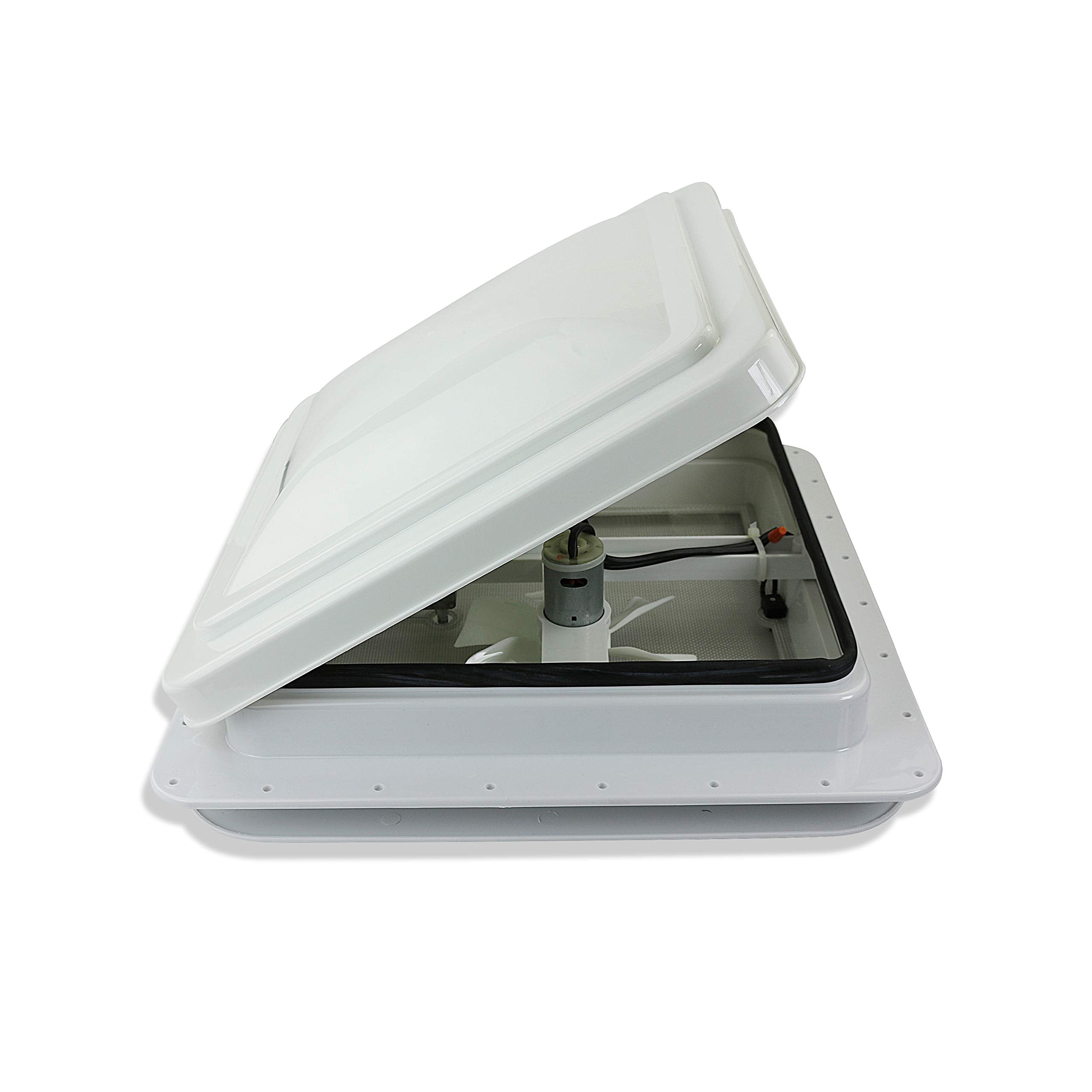 Leisure Coachworks 14'' Rv Trailer Roof Vent Complete 12 Volt Fan W/White Lid And Interior Garnish