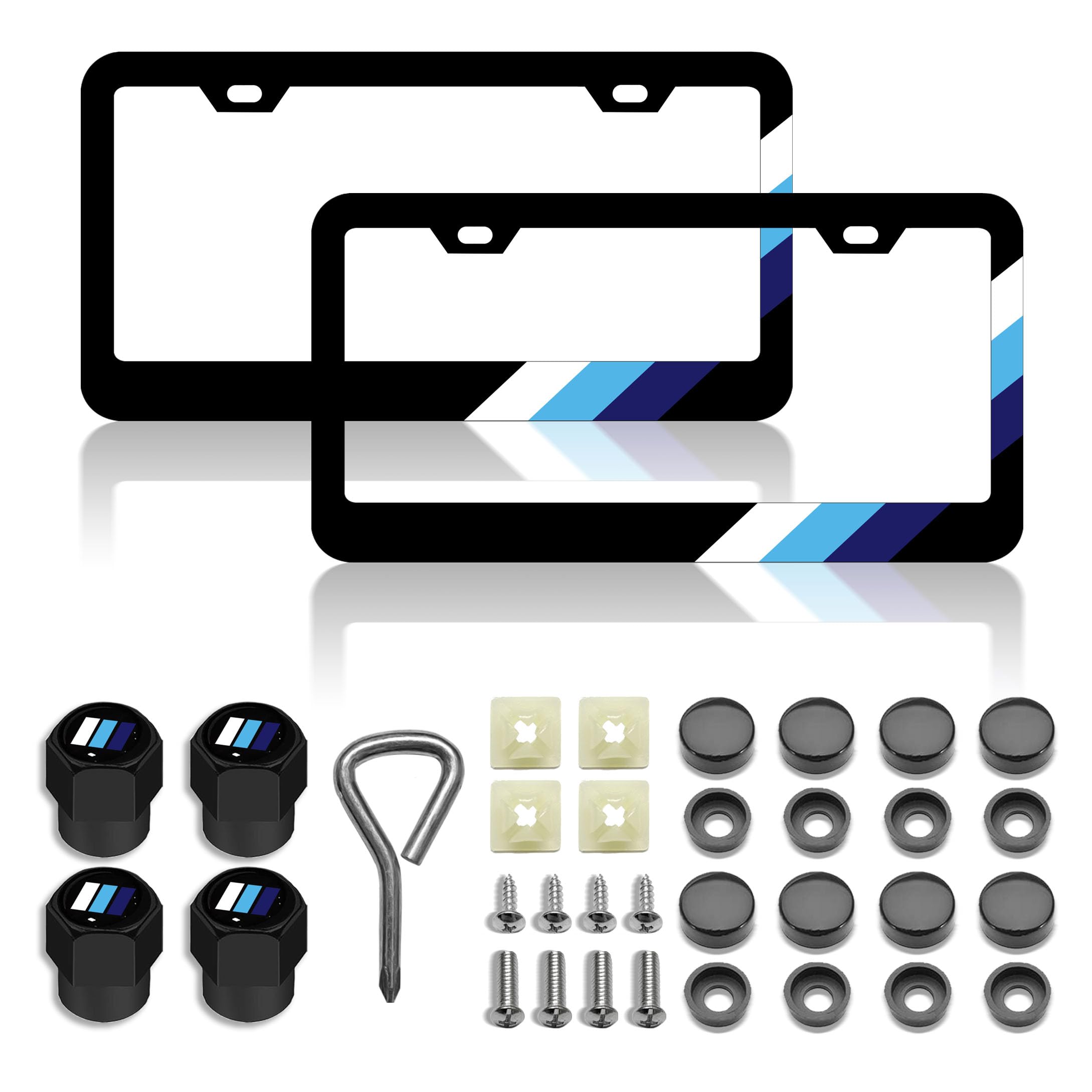 License Plate for Tri-Color 3 ColorWhite Blue Blue Sports Premium Black Steel License Plate Holder Compatible All Vehicle Licens