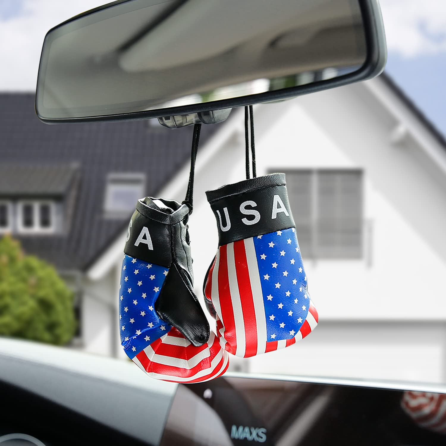 YGMONER Mini American Flag Boxing Gloves Automobile Mirror Hanging Accessories Car Interior Gifts for Men (USA)