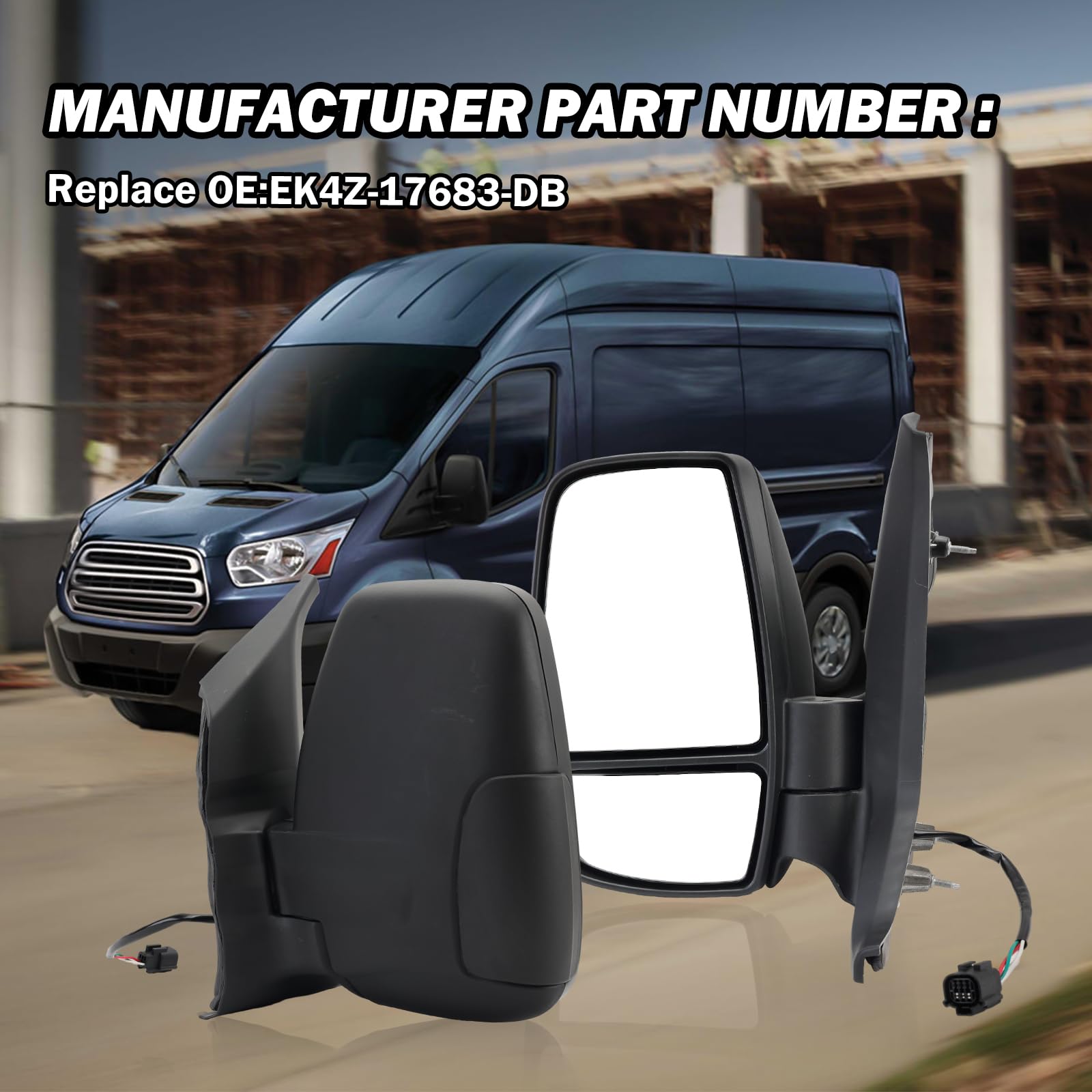MOFOAP Driver Side Mirror Assembly for 2015-2025 Ford Transit, Towing Power Glass, Black, Short Arm, 3 Pins Without Indicator