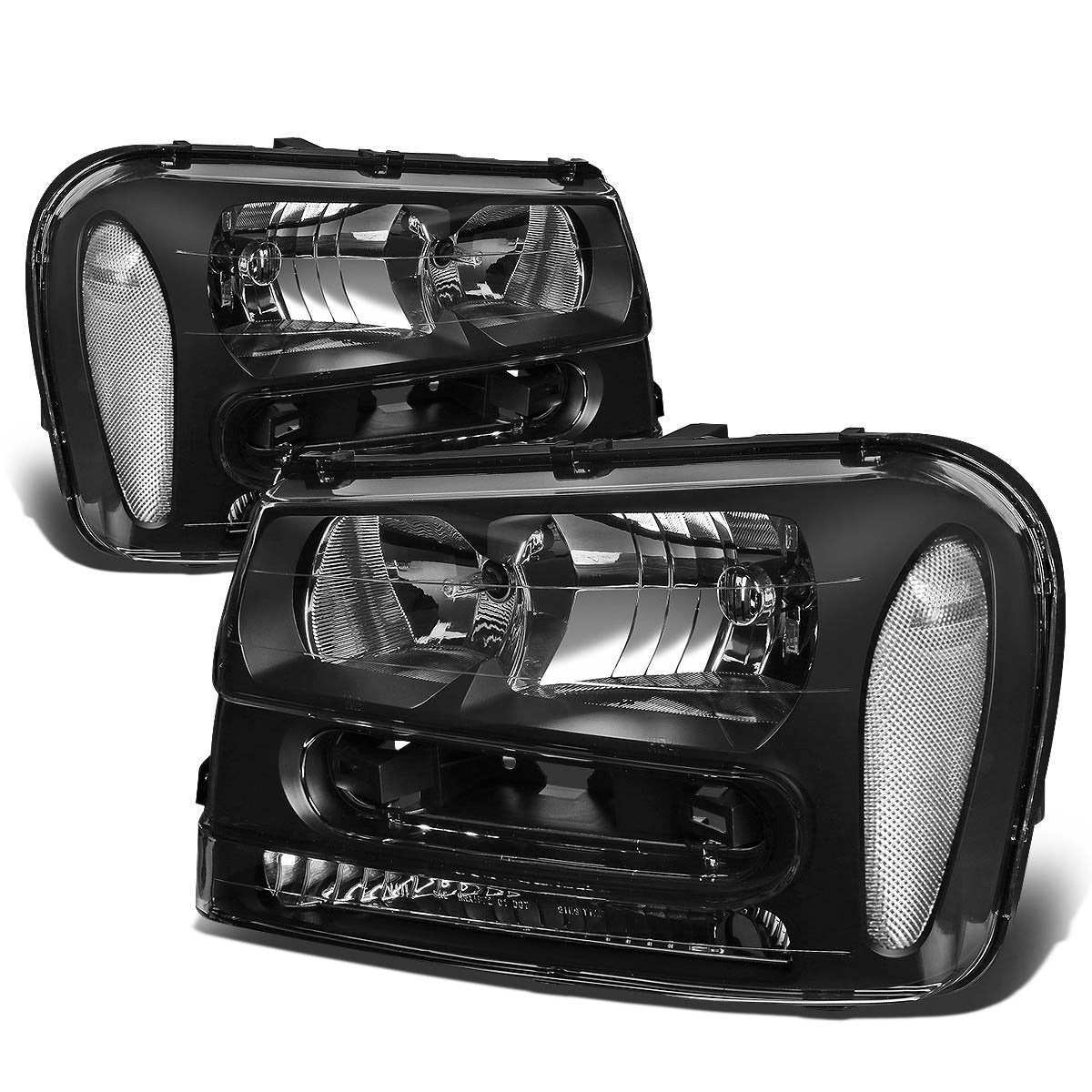 DNA MOTORING Headlight Assembly (Driver & Passenger Side) Compitable with 02-09 CHEVY TRAILBLAZER, 02-05 TRAILBLAZER EXT, Black 