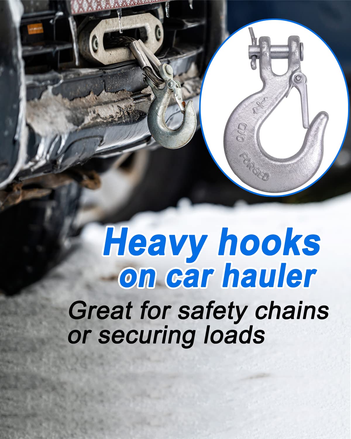 Wenhuali 1/4 Inch Safety Chain Hooks, Clevis Slip Hook With Safety Latch, Grade 70 Forged Steel 12,600 Lb For Trailer Truck Tran
