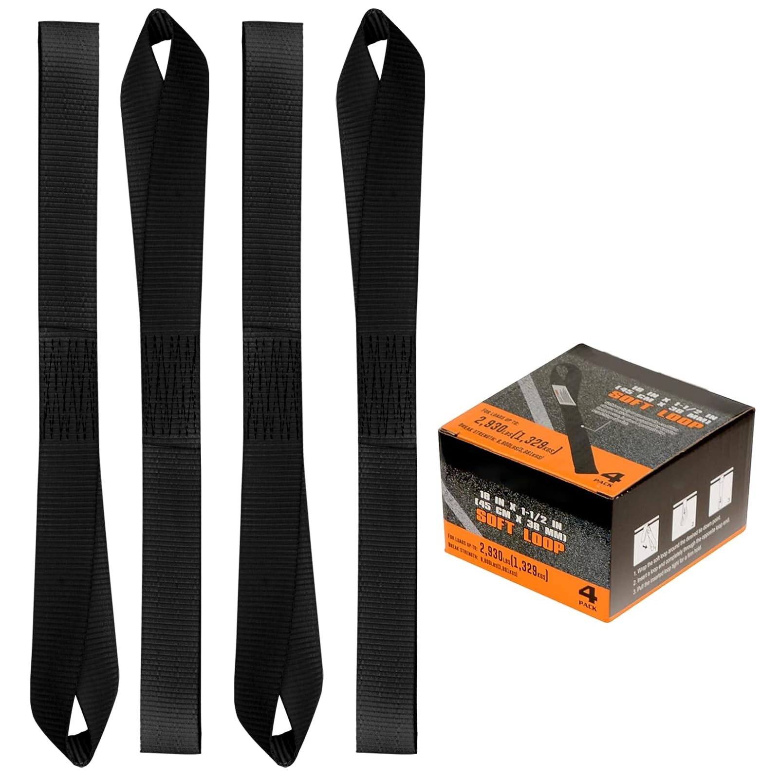 Soft Loop Tie Down Straps - 1.5 X 18 Inches, 8800Lbs Breaking Strength, Soft Loops For Securing Atv, Utv, Motorcycles, Scooters,