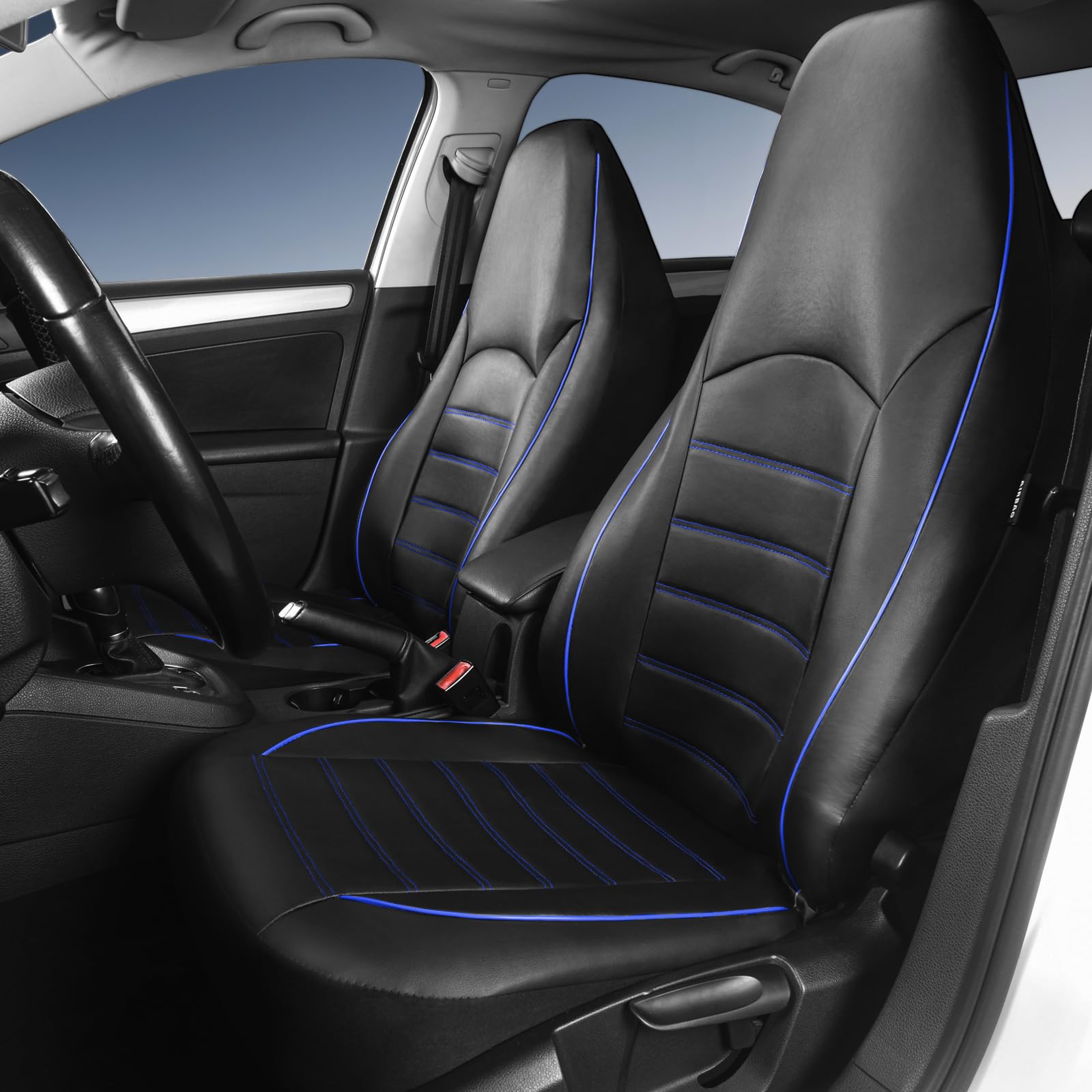 Toyoun Classic Universal Pu Leather Car Seat Covers Full Set Fit Most Cars Trucks Suvs Or Vans Blue High Back Front Bucket And R
