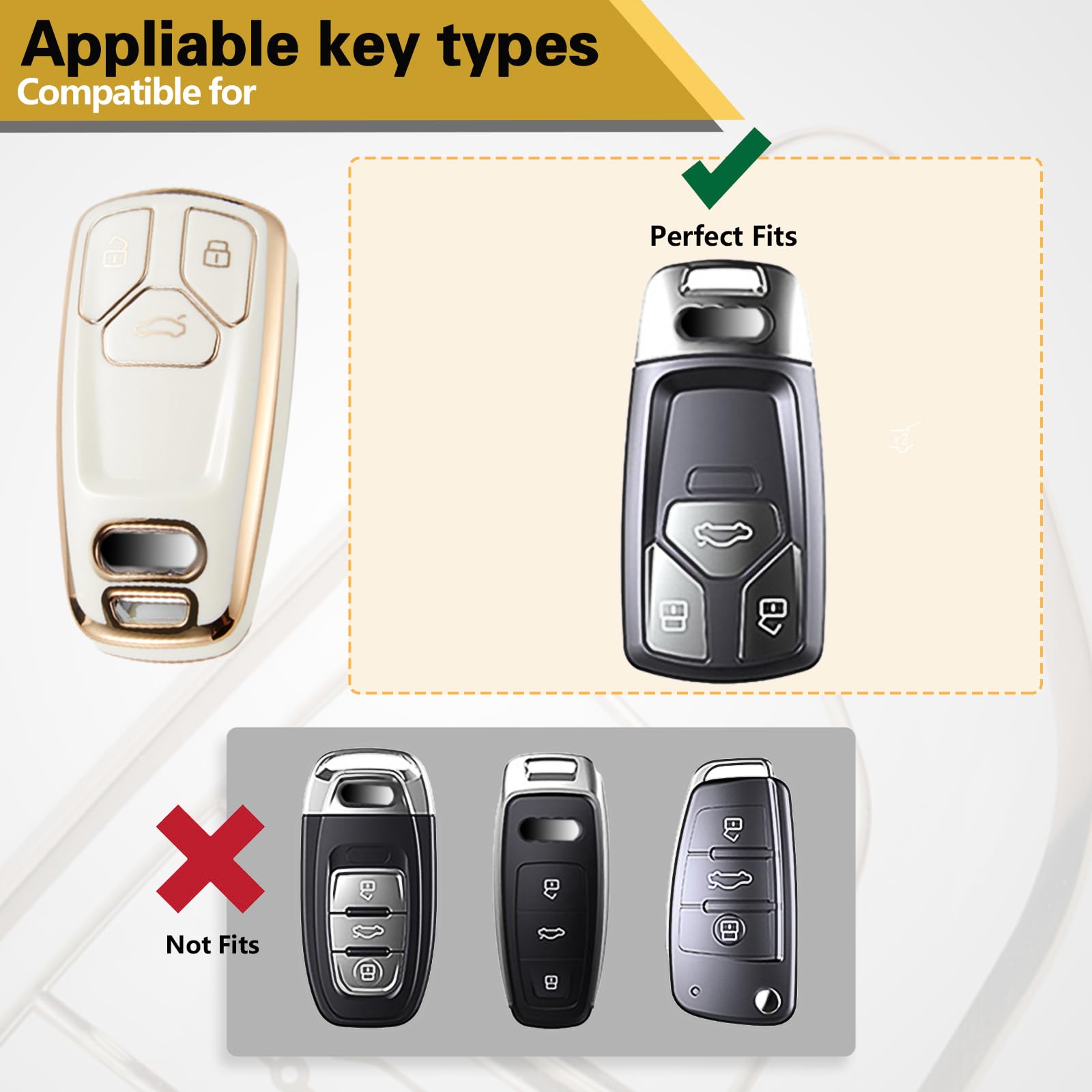 Ctrinews For Audi Key Fob Cover With Metal Braided Rope Keychain Accessories, Upgraded Soft Key Case For A4 A5 A6 Q3 Q5 Q7 Tts S
