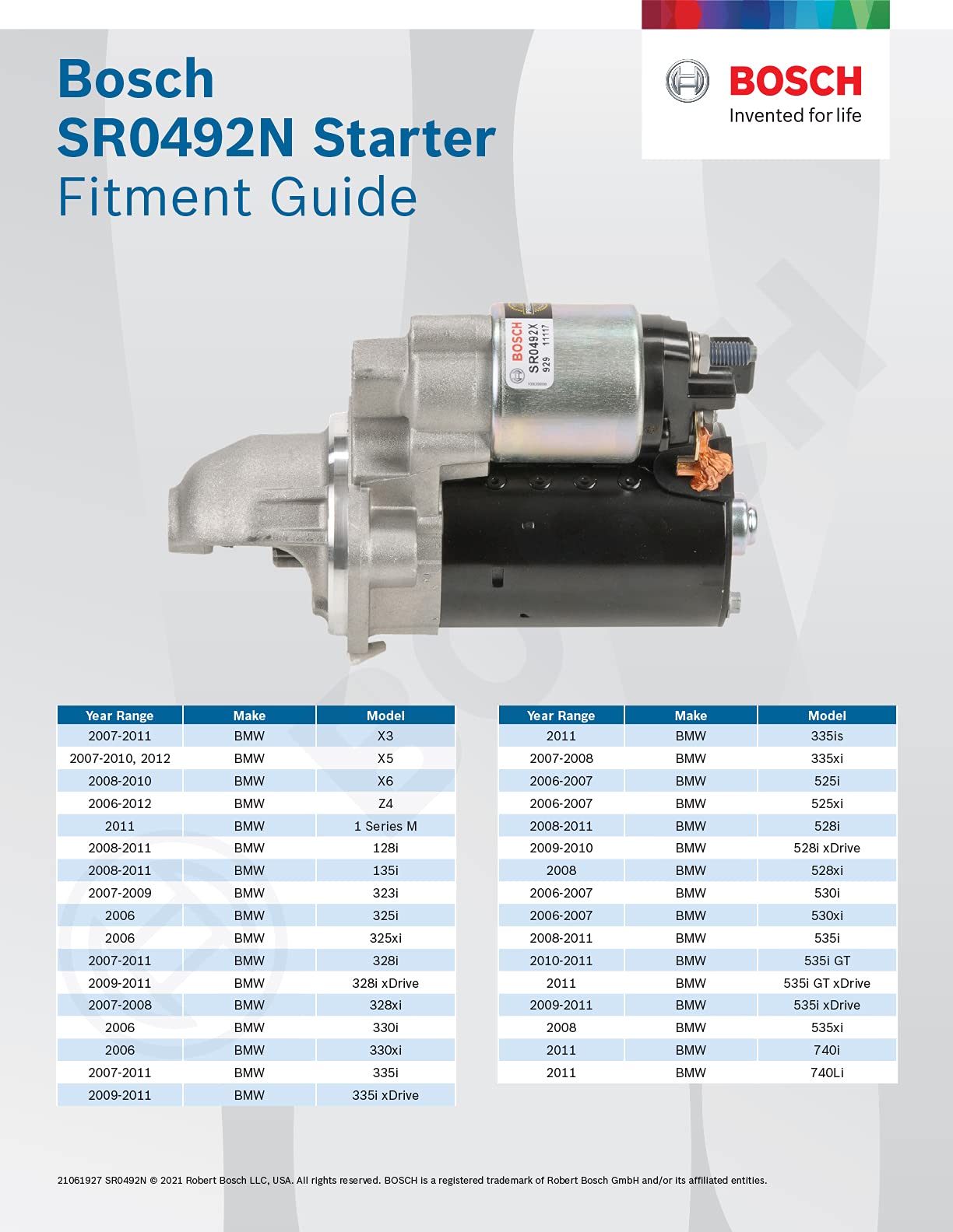 Bosch Automotive SR549N 100% New Starter for Select 1980-91 Ford Bronco, Econoline, F-150, F-250, F-350, Mustang, Thunderbird; L