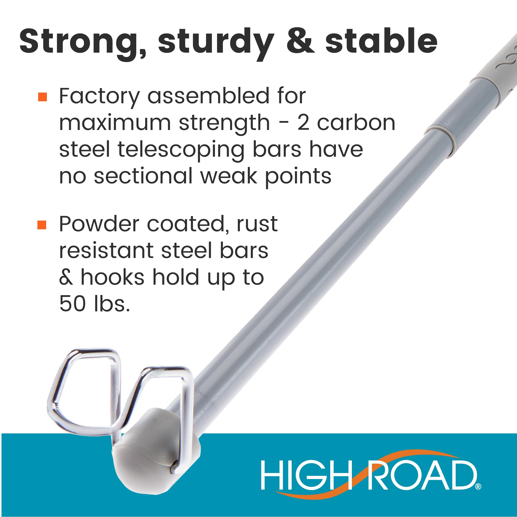High Road Car Clothes Hanger Bar - Expandable 35'' to 60'' Taupe Metal Steel Rod with Solid Hooks for Car, Truck, or Van