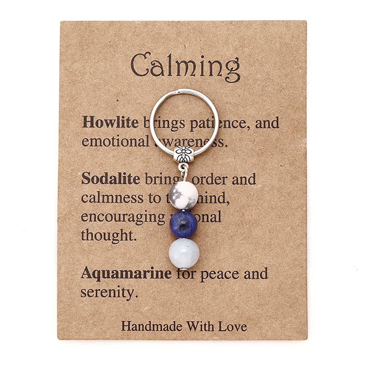 oasymala Crystal Keychain for Men & Women - Natural Stone Beads, Stainless Steel, Thoughtful Gift with Symbolic Meaning (Calming