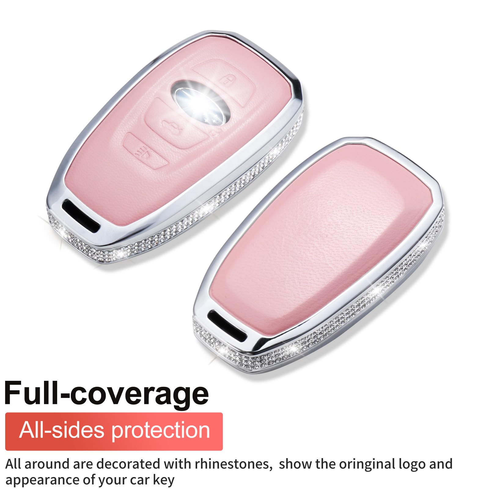 RUABIBAN Key Fob Cover for Subaru - Pink Leather Case with Keychain, Fits Ascent, BRZ, Crosstrek, Forester, Impreza, Legacy, Outback, WR