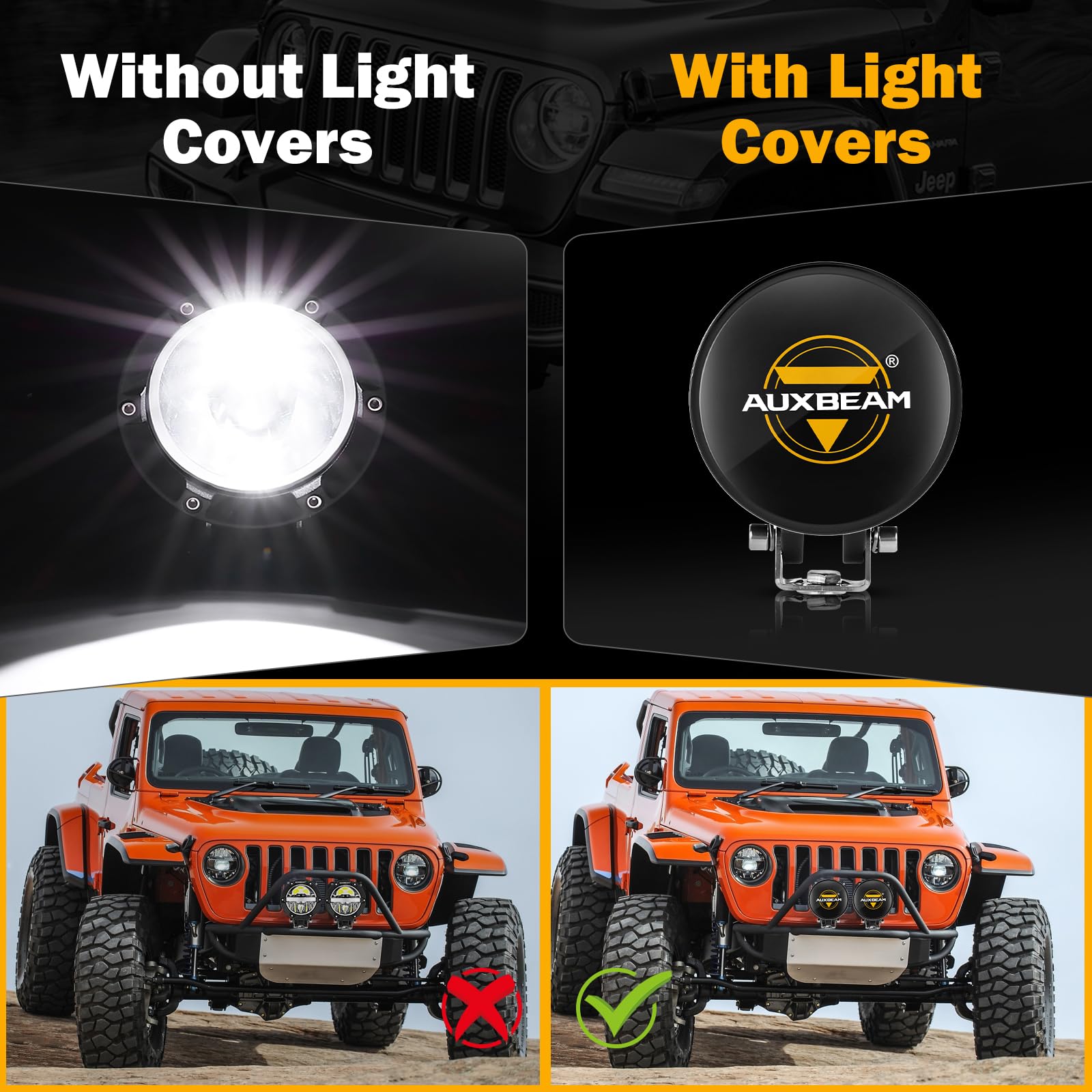 Auxbeam 4 Inch Round Led Pods - Black Lens Covers For Fog Lights, Spot Lights, Pack Of 2