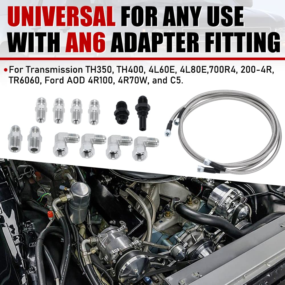 Generic 6AN Transmission Fluid Oil Cooler Hose Line Kit 70" Silver PTFE H-OFK19-70-SS for GM Chevy Ford TH400 TH350 4L80E 700