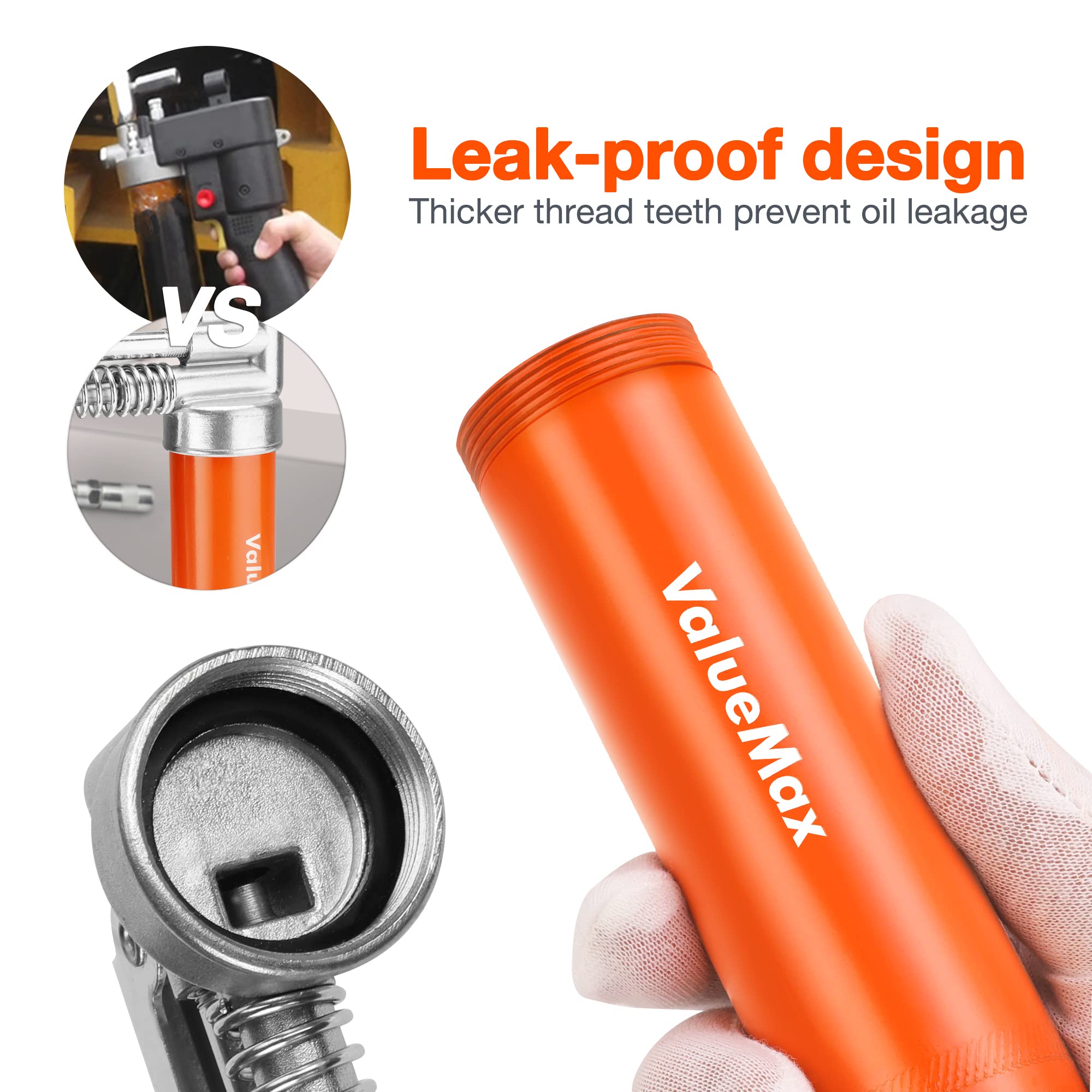 Valuemax Mini Grease Gun Kit (3500 Psi) With 3 Oz Grease, 12'' Flexible Hose, 5'' & 3    Extension Tubes, Pistol Grip, Reinforce