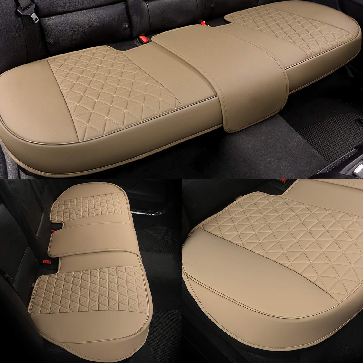Black Panther Luxury Pu Leather Rear Bench Car Seat Cover Adjustable Length (49-55'') Fits 90% Standard 5 Seats (Sedan Suv), For