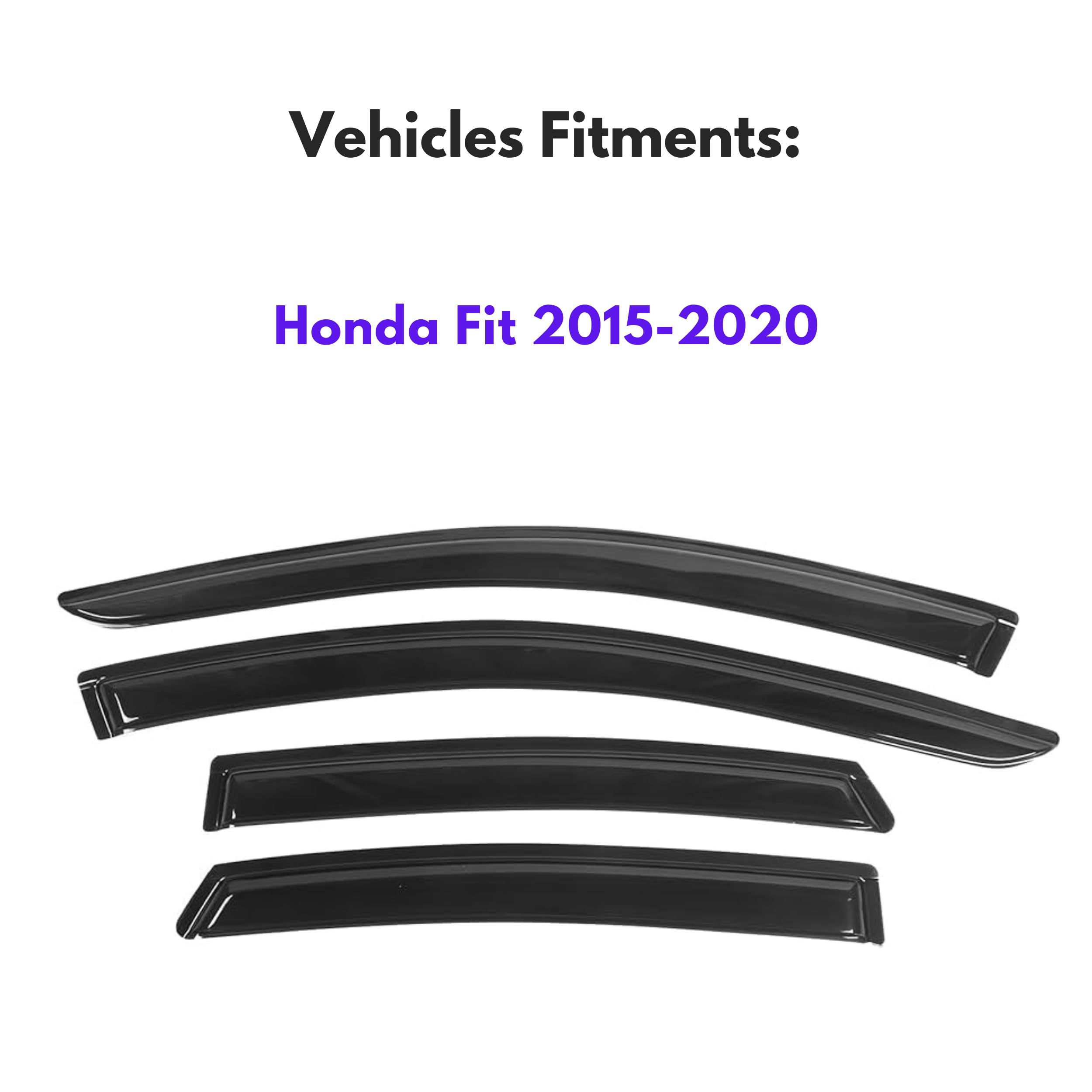Ig Window Visor For Honda Fit 2015-2020, Rain Guard Tape-On Extra Durable Sun Wind Side Vent Window Deflector Mugen Style, 2015