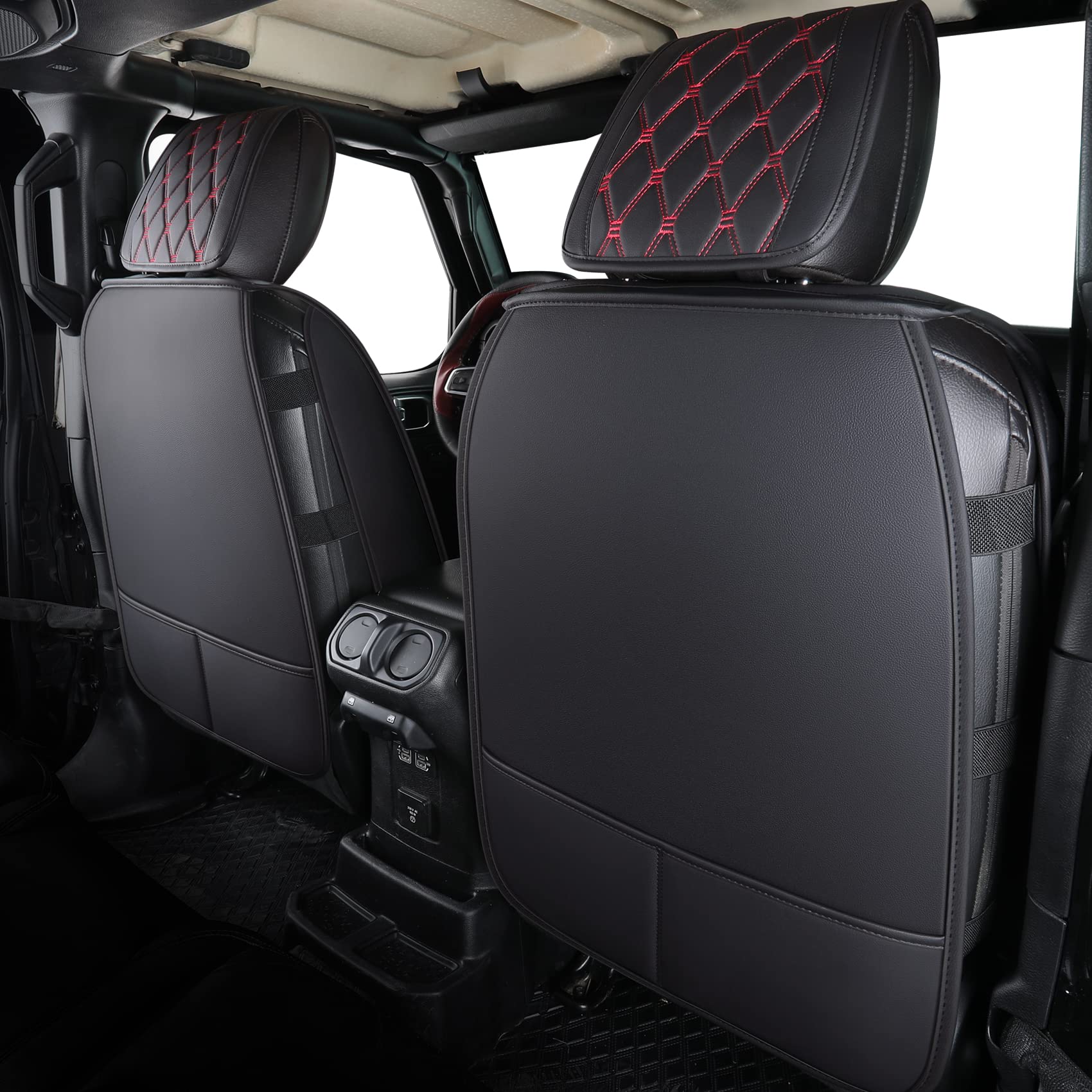 Aierxuan Jeep Wrangler Jk Jl 4-Door Seat Covers Full Set Custom Fit 2007-2024 Unlimited X Rubicon 392 Sahara Willys Sport High Altitude 4X4 Truck Pickup Waterproof Leather (Full Set/Black-R)