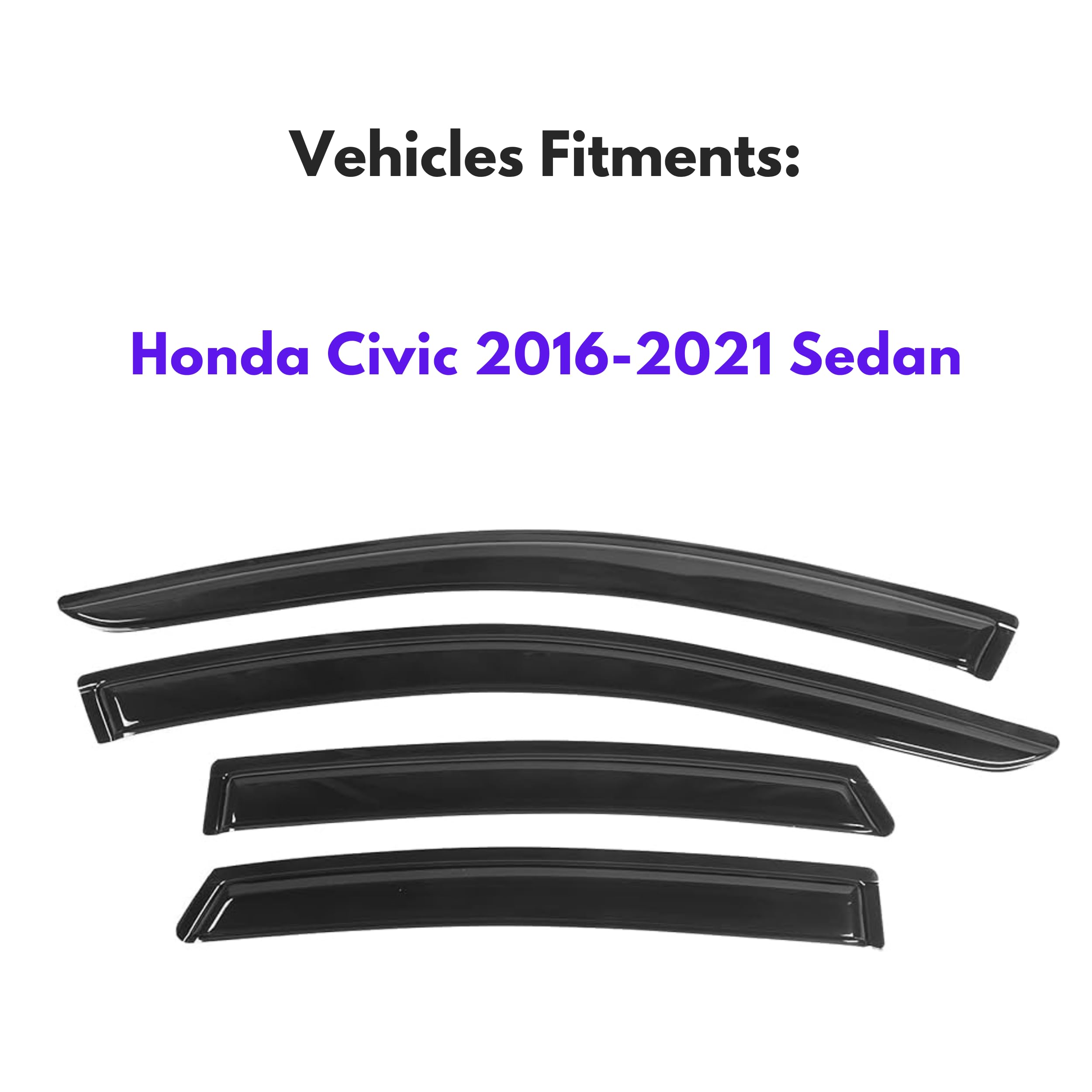 Ig Window Visor For Honda Civic Sedan 2016-2021, Rain Guard Tape-On Extra Durable Sun Wind Side Vent Window Deflector Mugen Styl